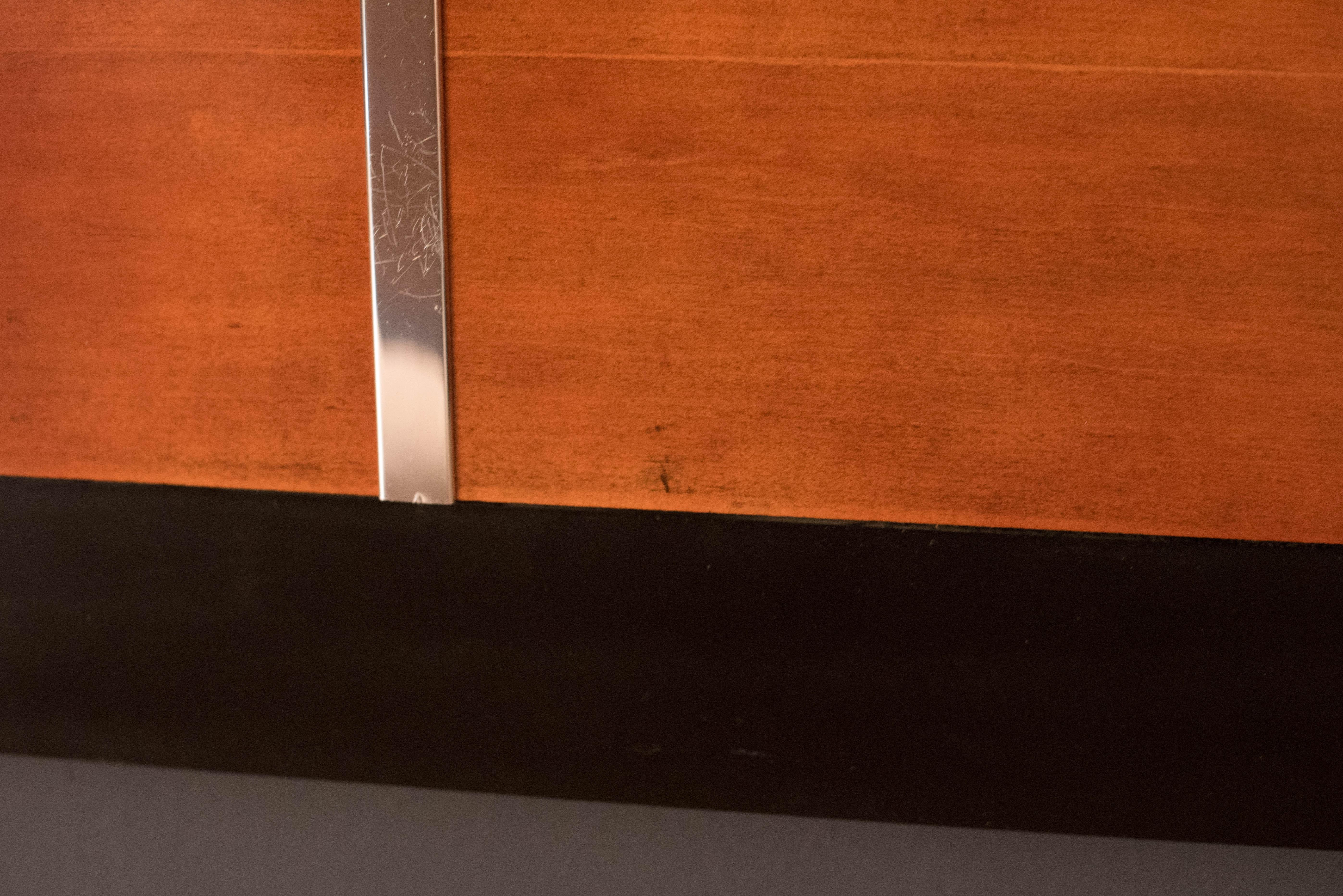 Mid-Century Modern Chrome and Ebonized Wood King Headboard Bed Frame 3