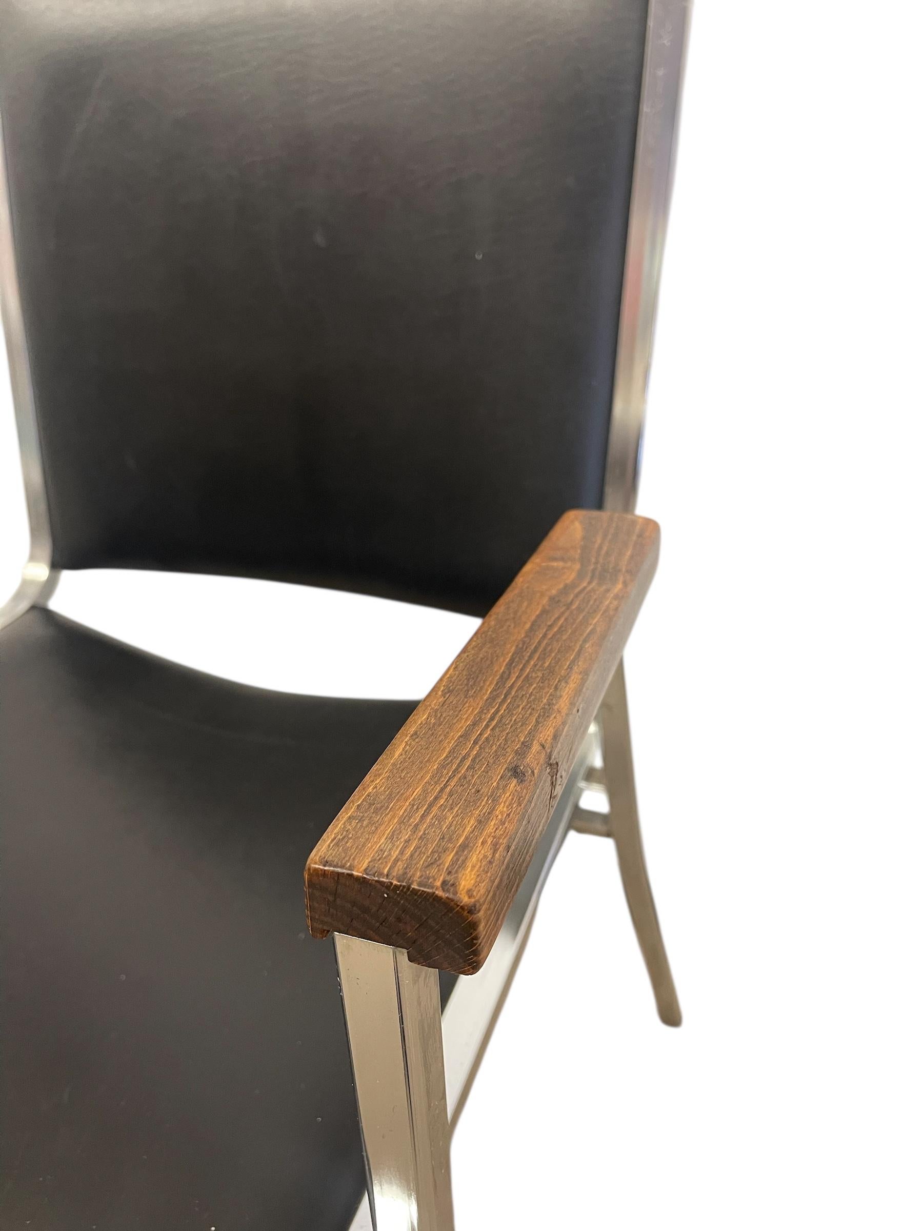Mid-Century Modern Chrome and Faux Leather Armchair with Wood Armrests, 1970s For Sale 6