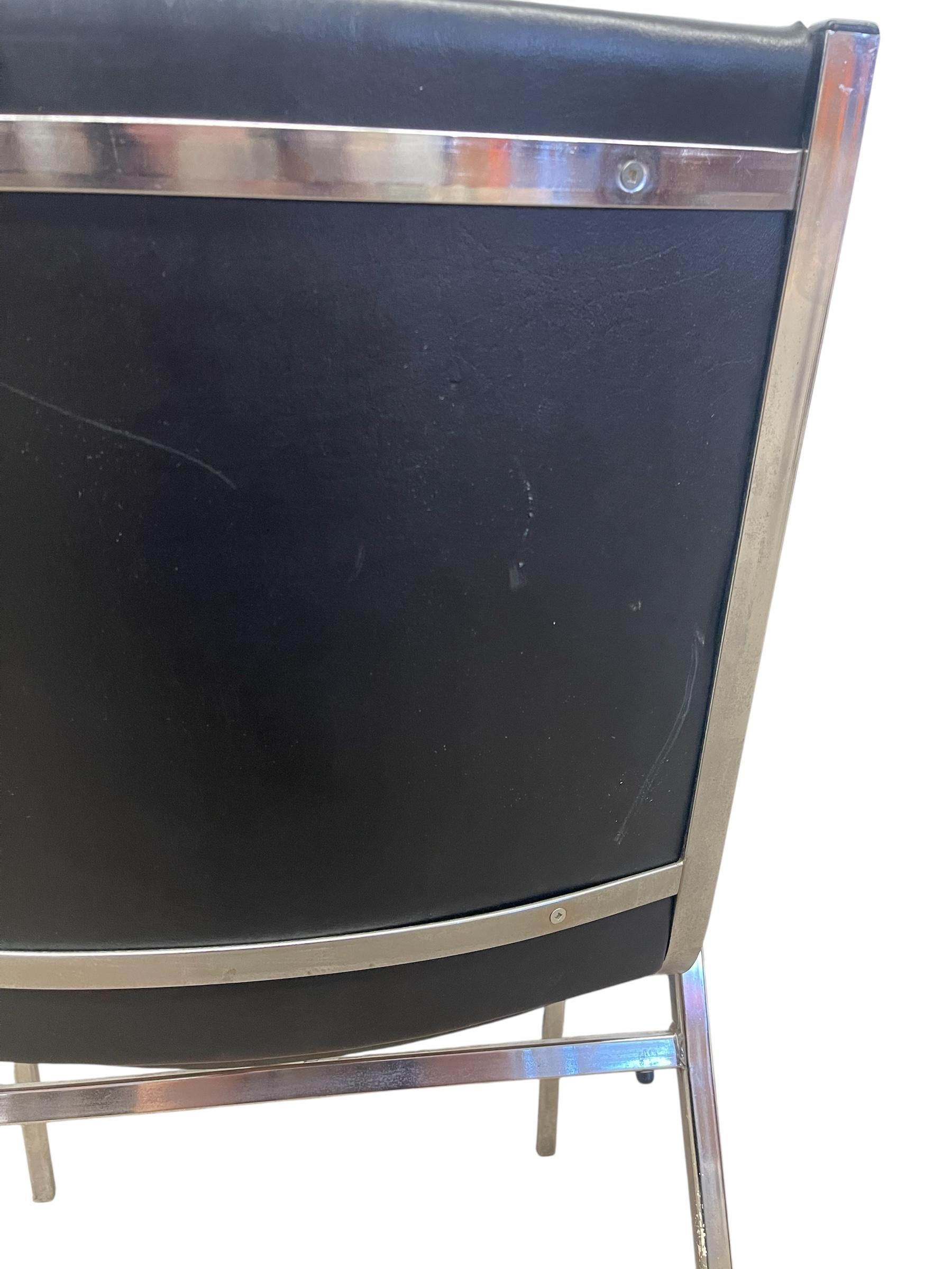 Mid-Century Modern Chrome and Faux Leather Armchair with Wood Armrests, 1970s For Sale 2
