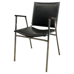 Mid-Century Modern Chrome and Faux Leather Armchair with Wood Armrests, 1970s