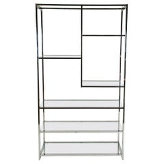 Milo Baughman Stil Mid-Century Modern Chrom und Glas A-Symmetrische Etagere 