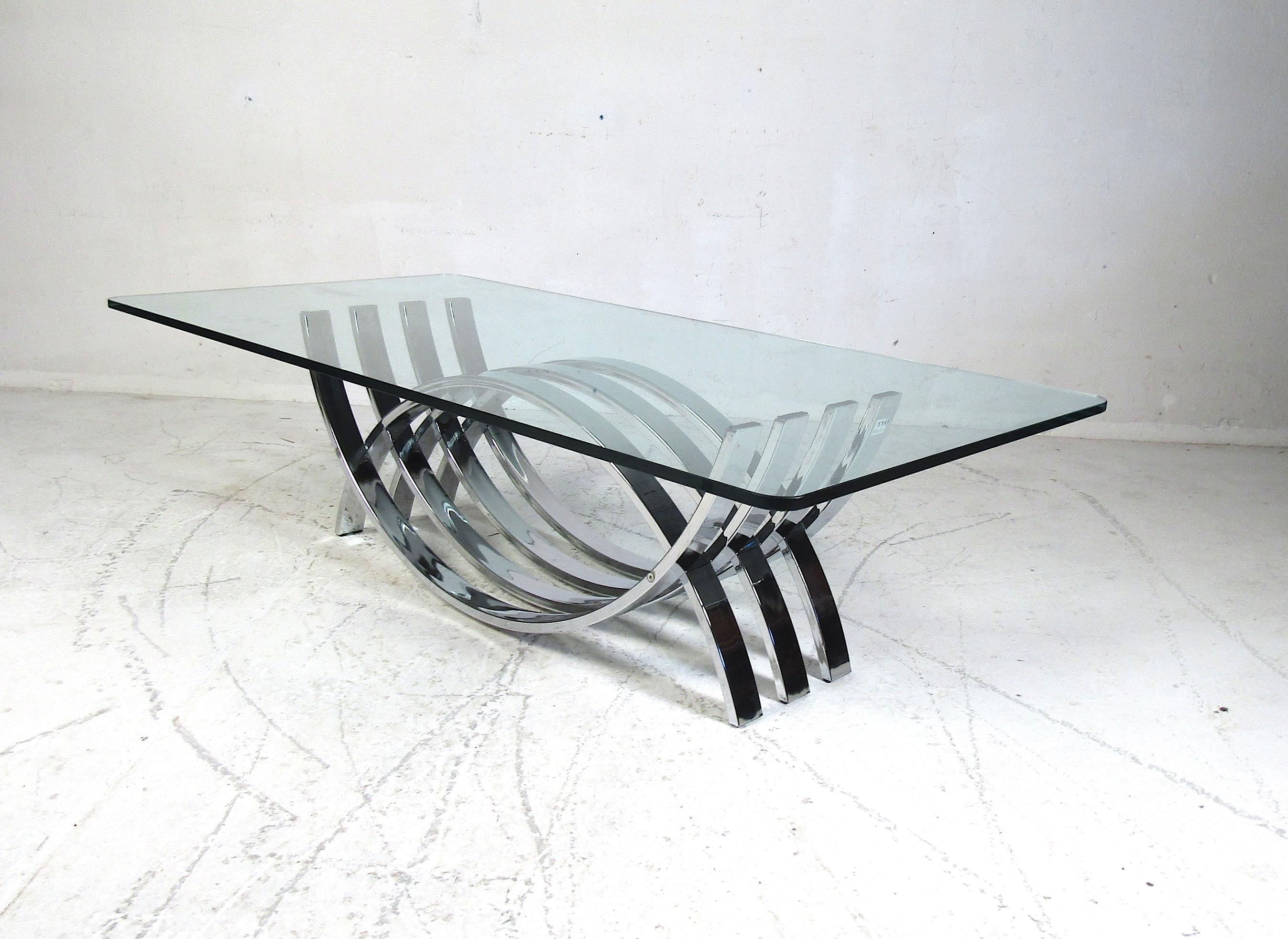 Stylish midcentury chrome and glass coffee table by Design Institute of America. Please confirm item location with dealer (NJ or NY).