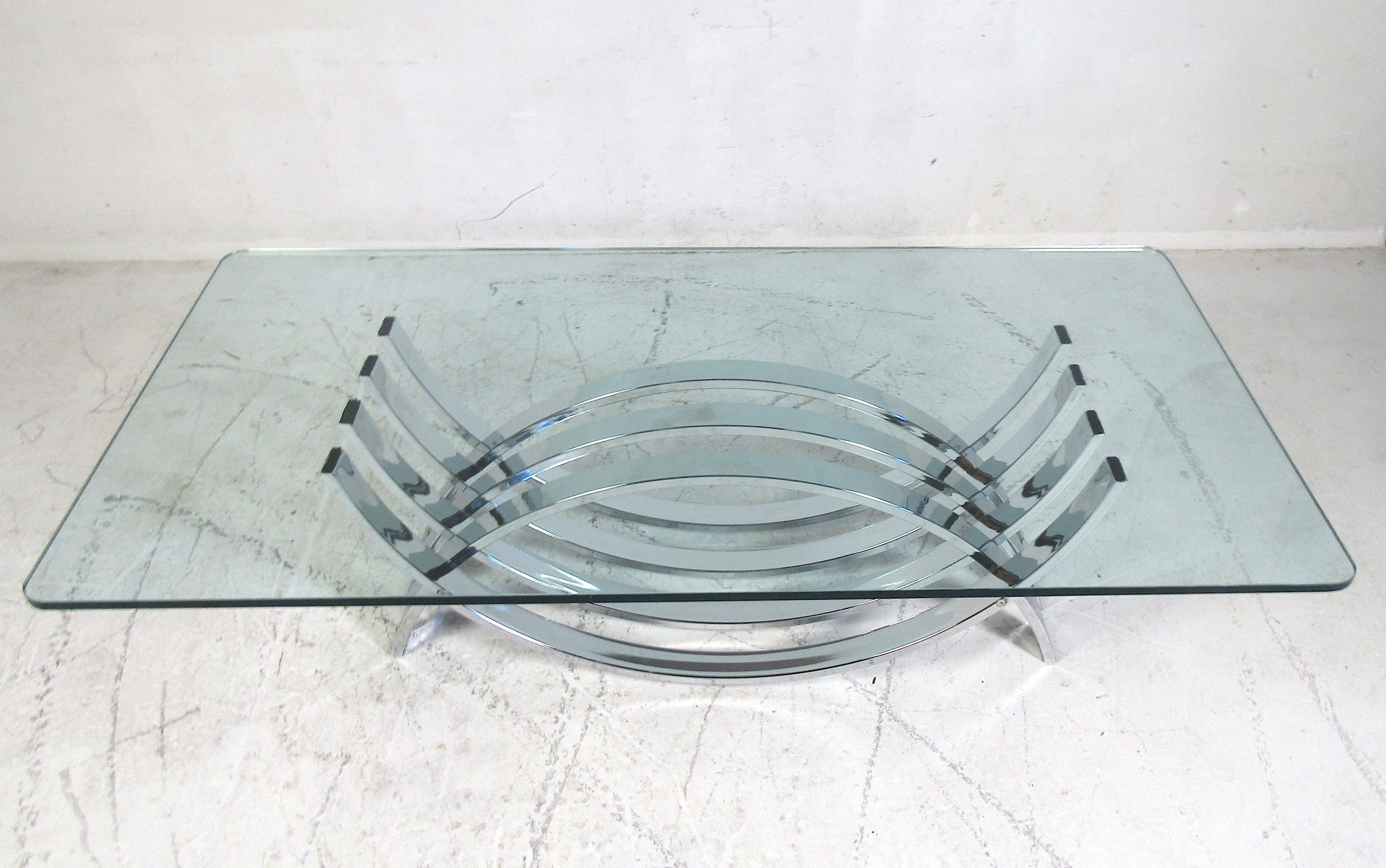 Late 20th Century Mid-Century Modern Chrome and Glass Coffee Table by DIA For Sale