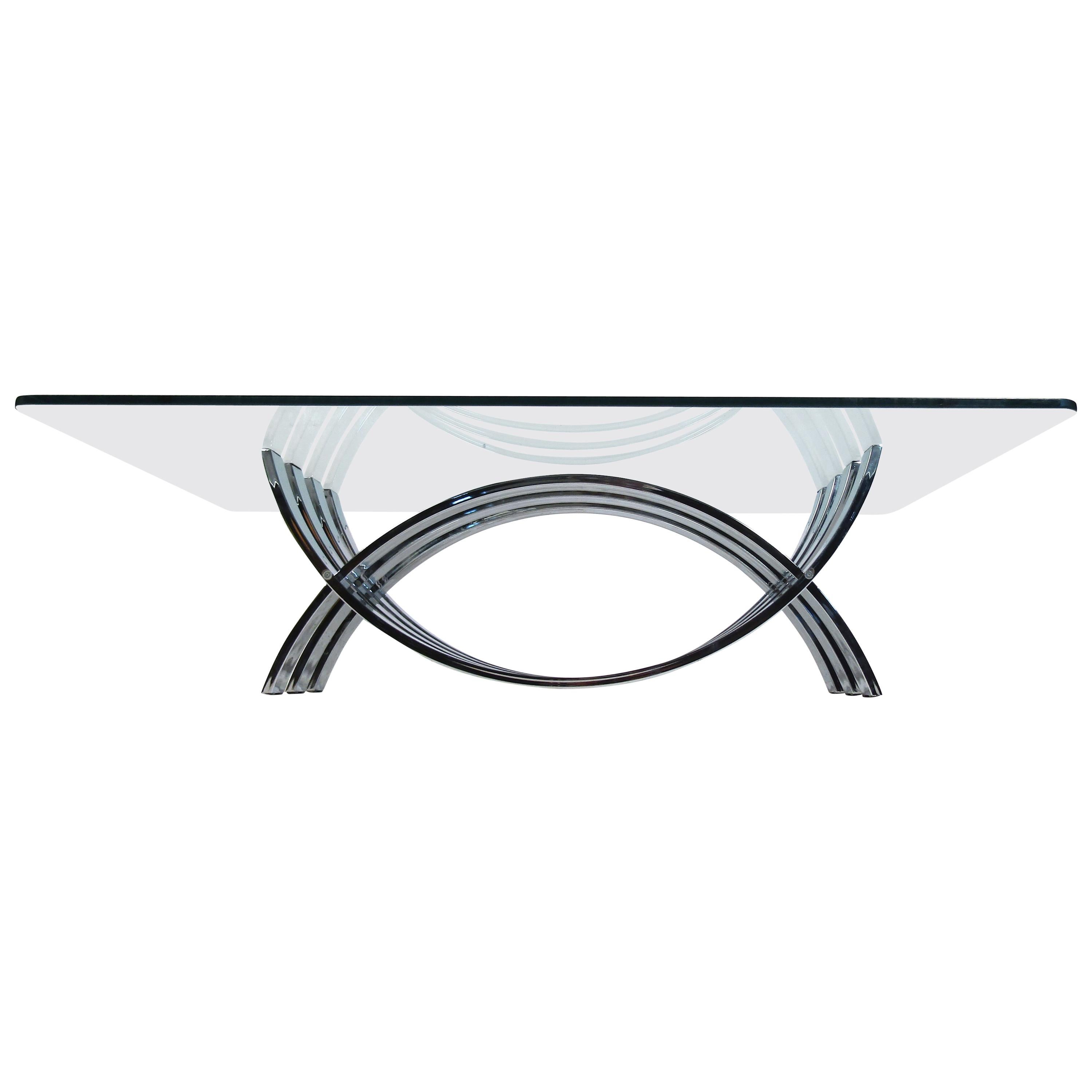 Mid-Century Modern Chrome and Glass Coffee Table by DIA For Sale