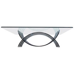 Vintage Mid-Century Modern Chrome and Glass Coffee Table by DIA