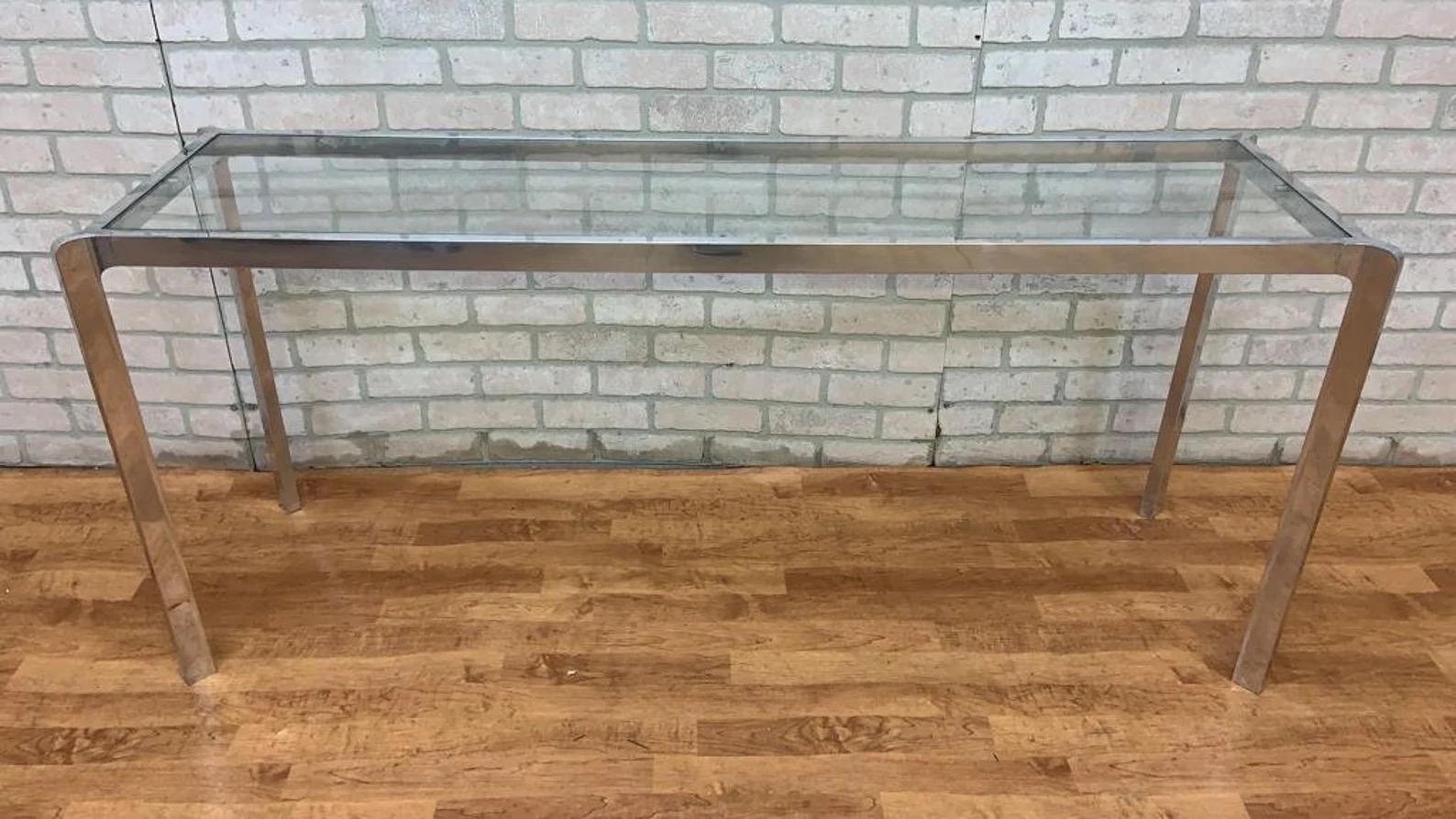 Vintage Mid Century Modern Chrome and Glass Console Sofa Table

