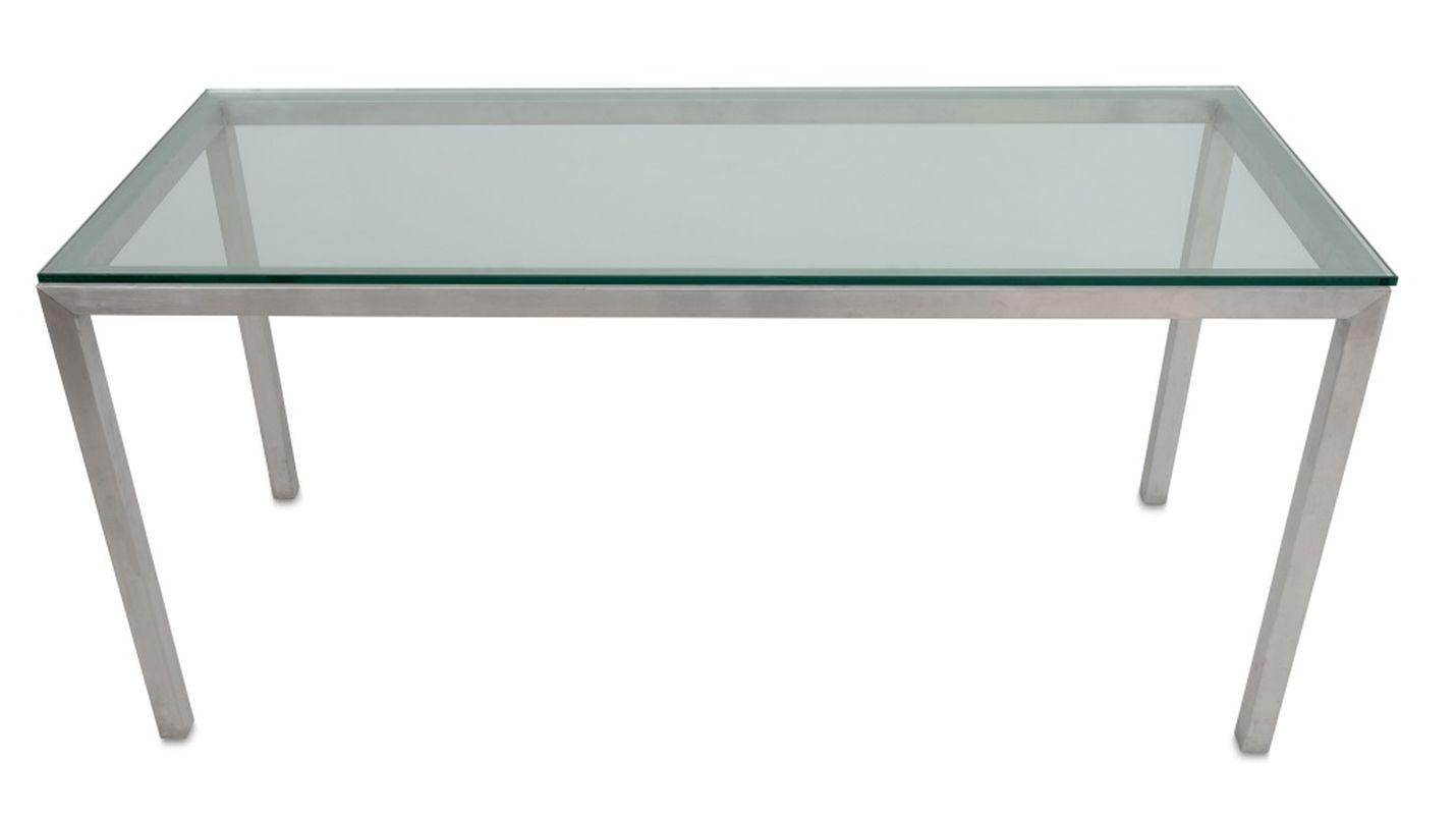 Mid-Century Modern Table console moderne du milieu du siècle dernier en chrome et verre en vente