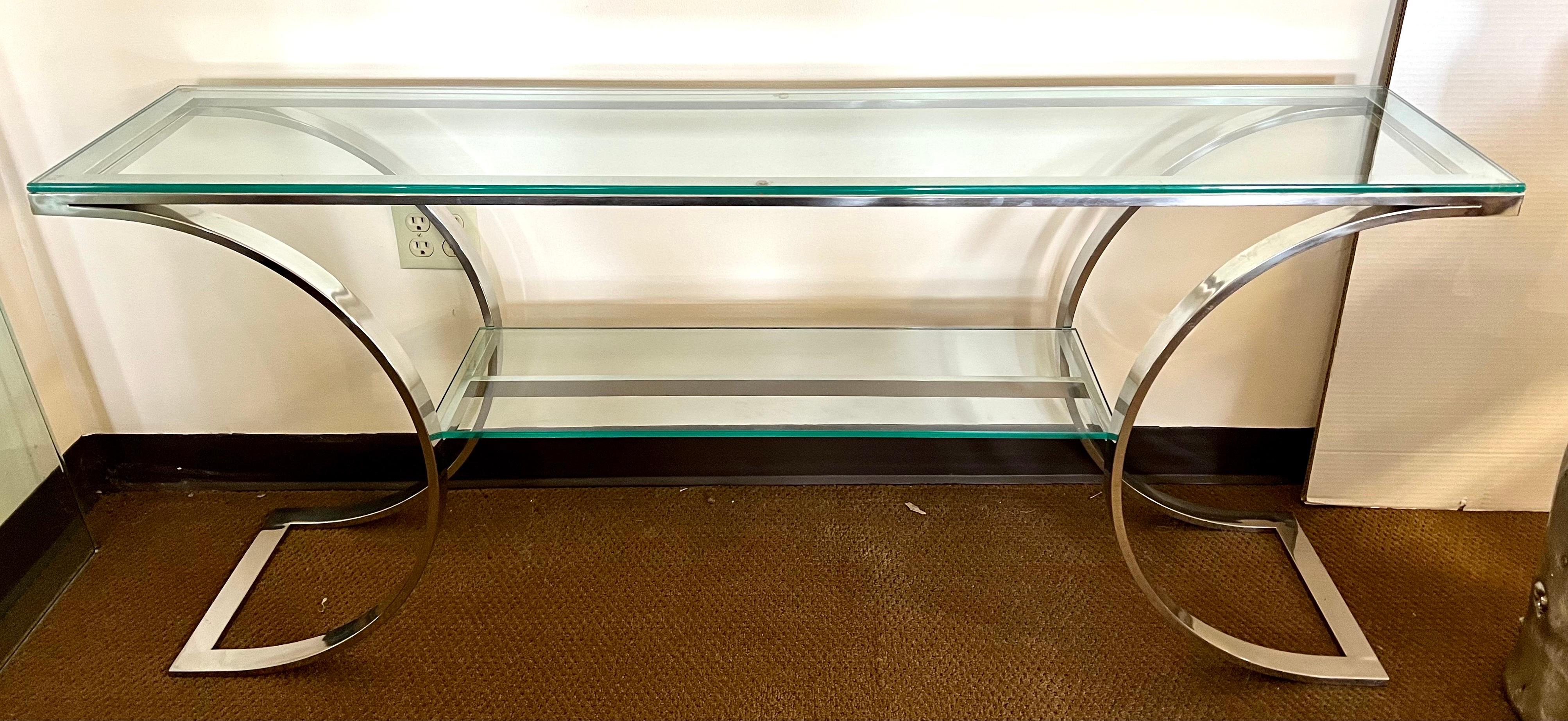 American Mid-Century Modern Chrome and Glass Console Table