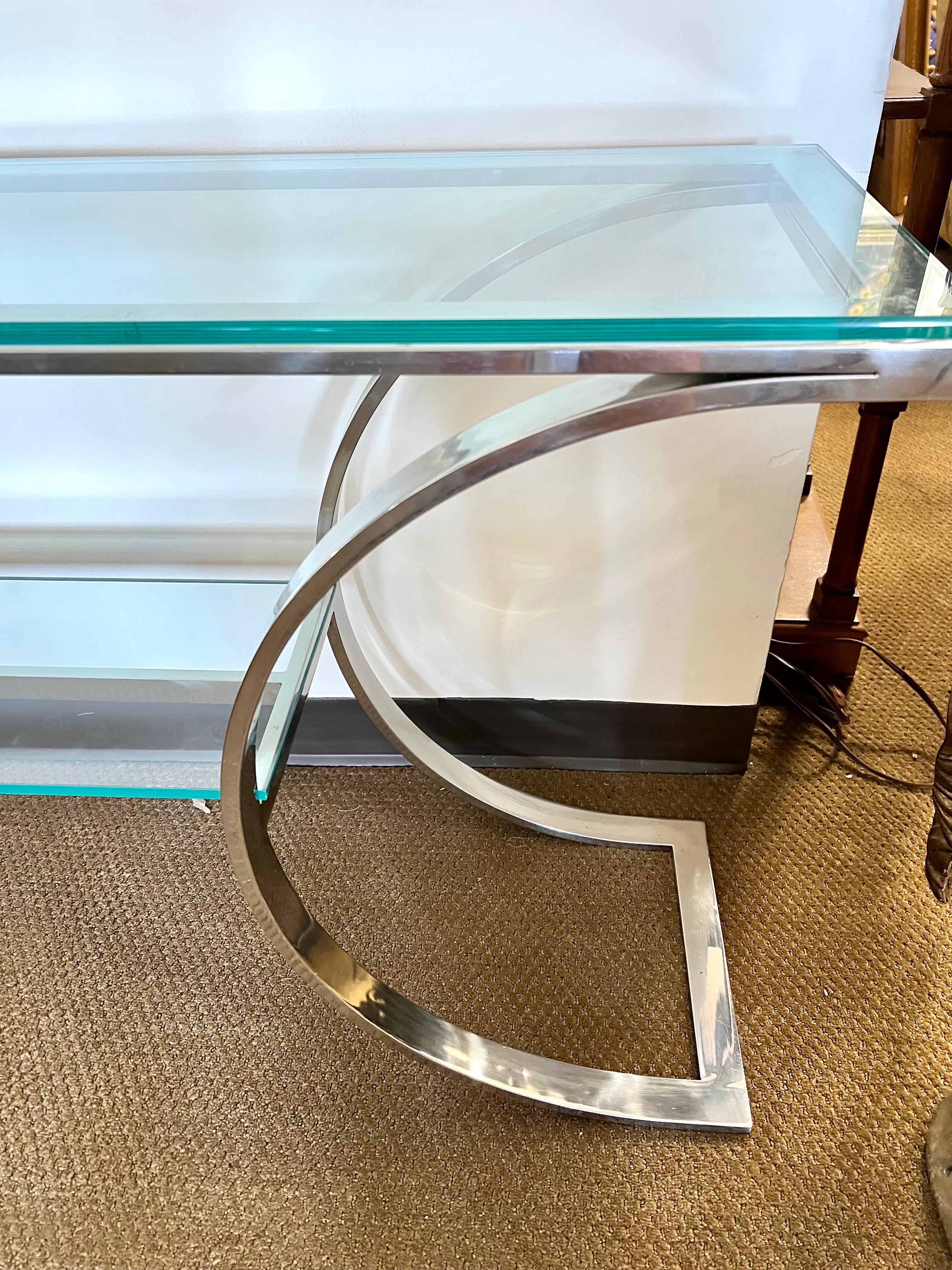 Mid-Century Modern Chrome and Glass Console Table In Good Condition In West Hartford, CT
