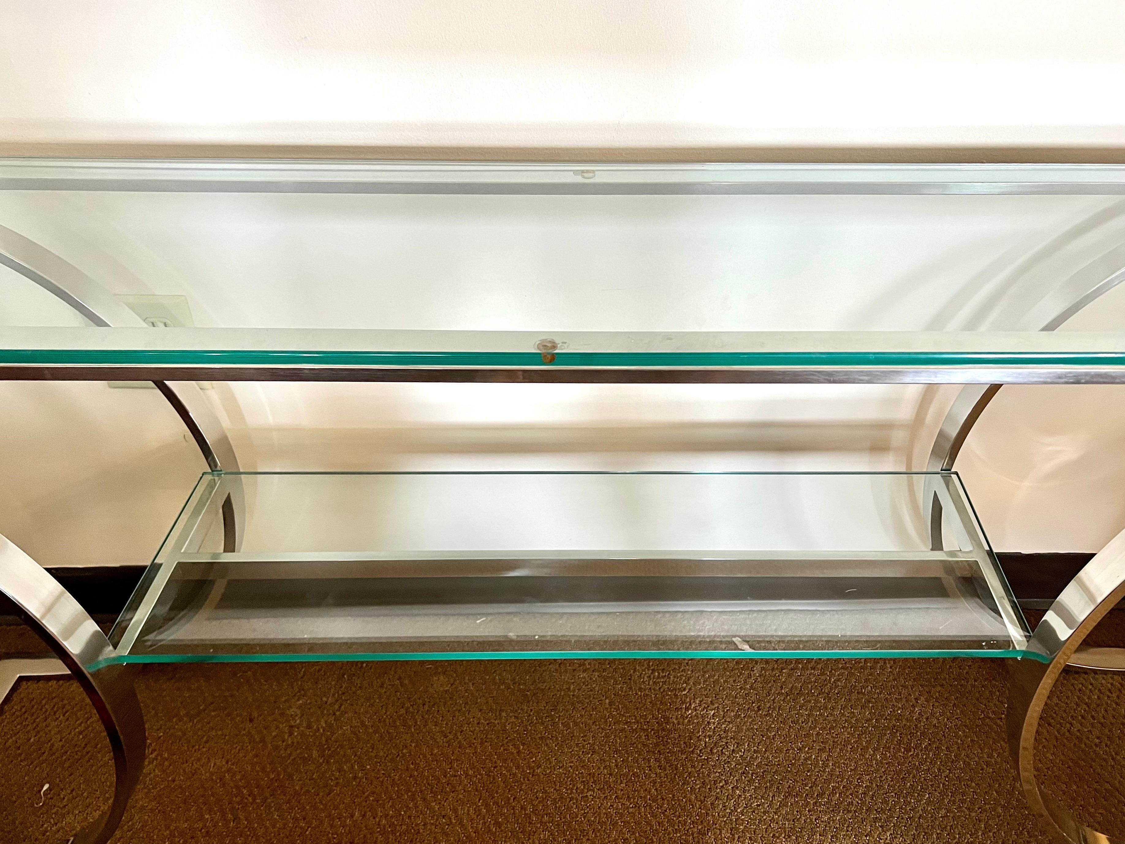 Mid-Century Modern Chrome and Glass Console Table 1