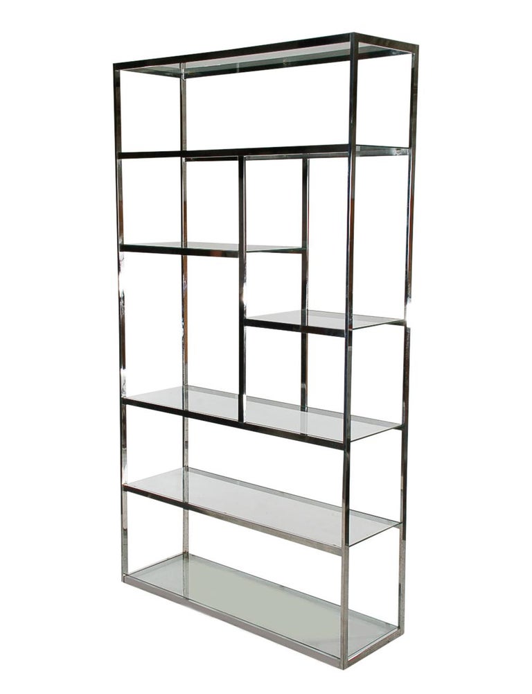MidCentury Modern Chrome and Glass Etagere or Display Shelving Unit at
