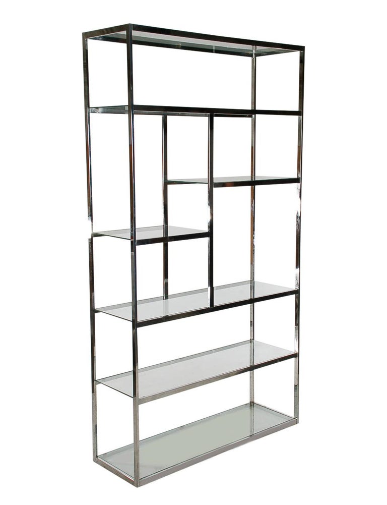 Glass Etagere Or Display Shelving Unit, Glass And Chrome Bookcases Uk