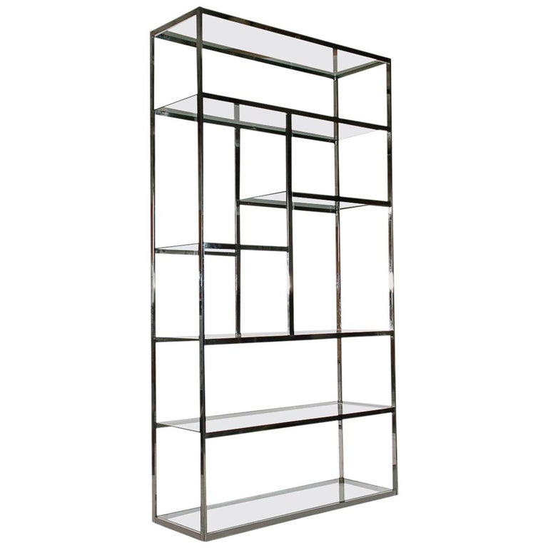 Mid Century Modern Chrome And Glass Etagere Or Display Shelving
