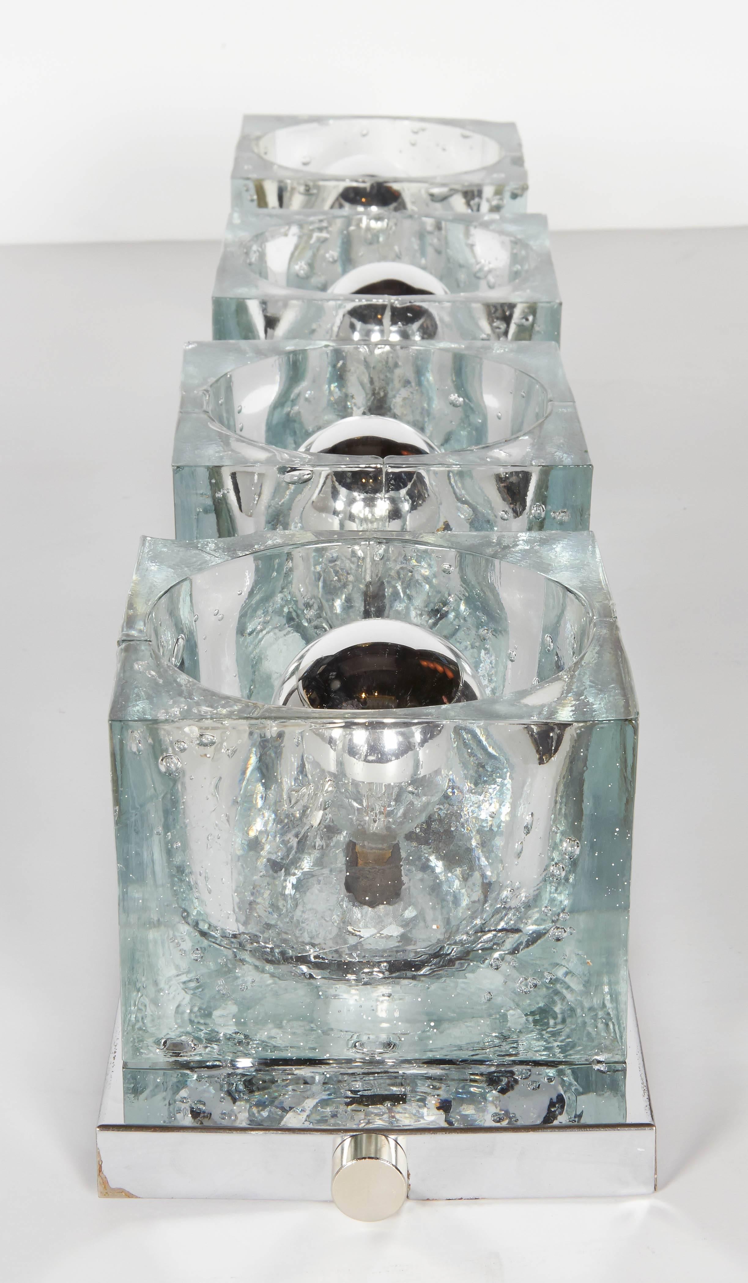 Molded Chrome and Glass Cube Sconce by Peill & Putzler, Germany, 1970s For Sale