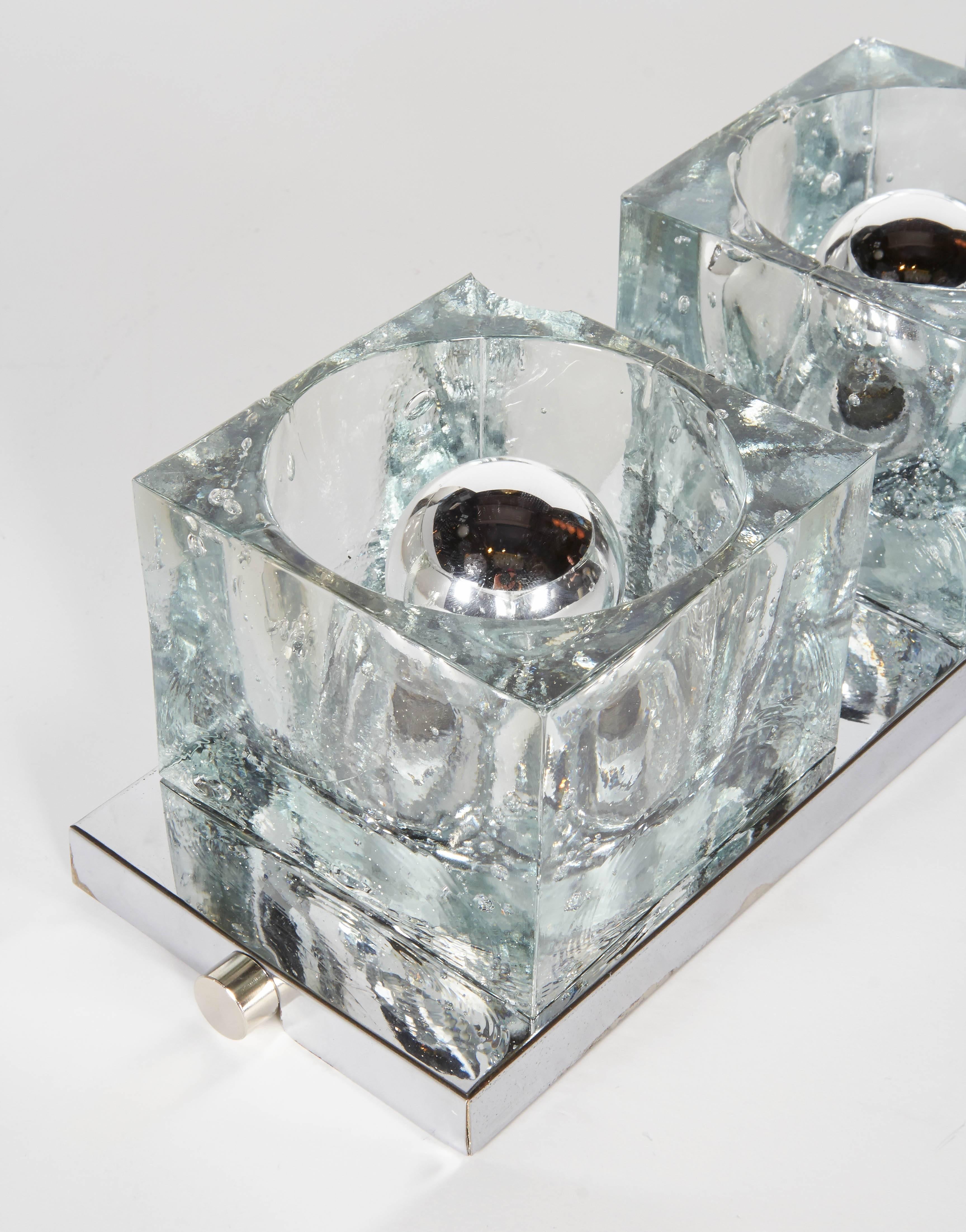 Cut Glass Chrome and Glass Cube Sconce by Peill & Putzler, Germany, 1970s For Sale