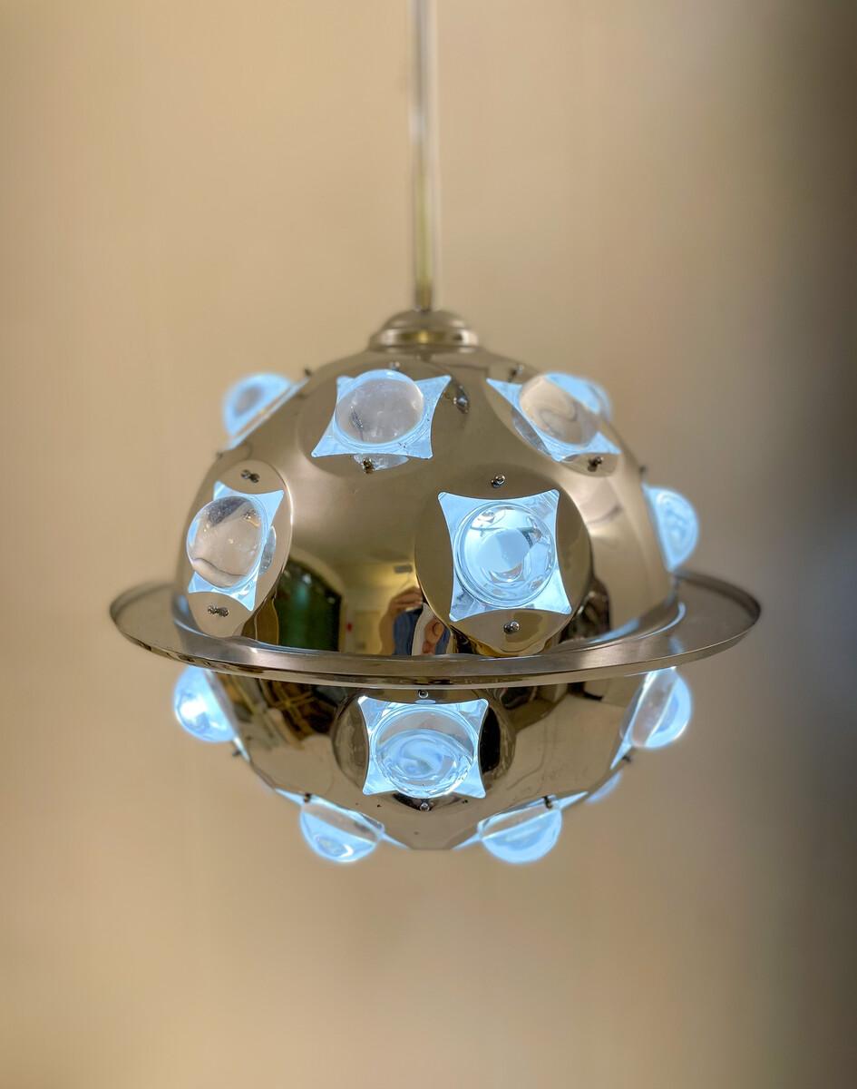 Mid-Century Modern Chrome and Glass Suspension by Oscar Torlasco, Italy, 1970s In Good Condition For Sale In Brussels, BE