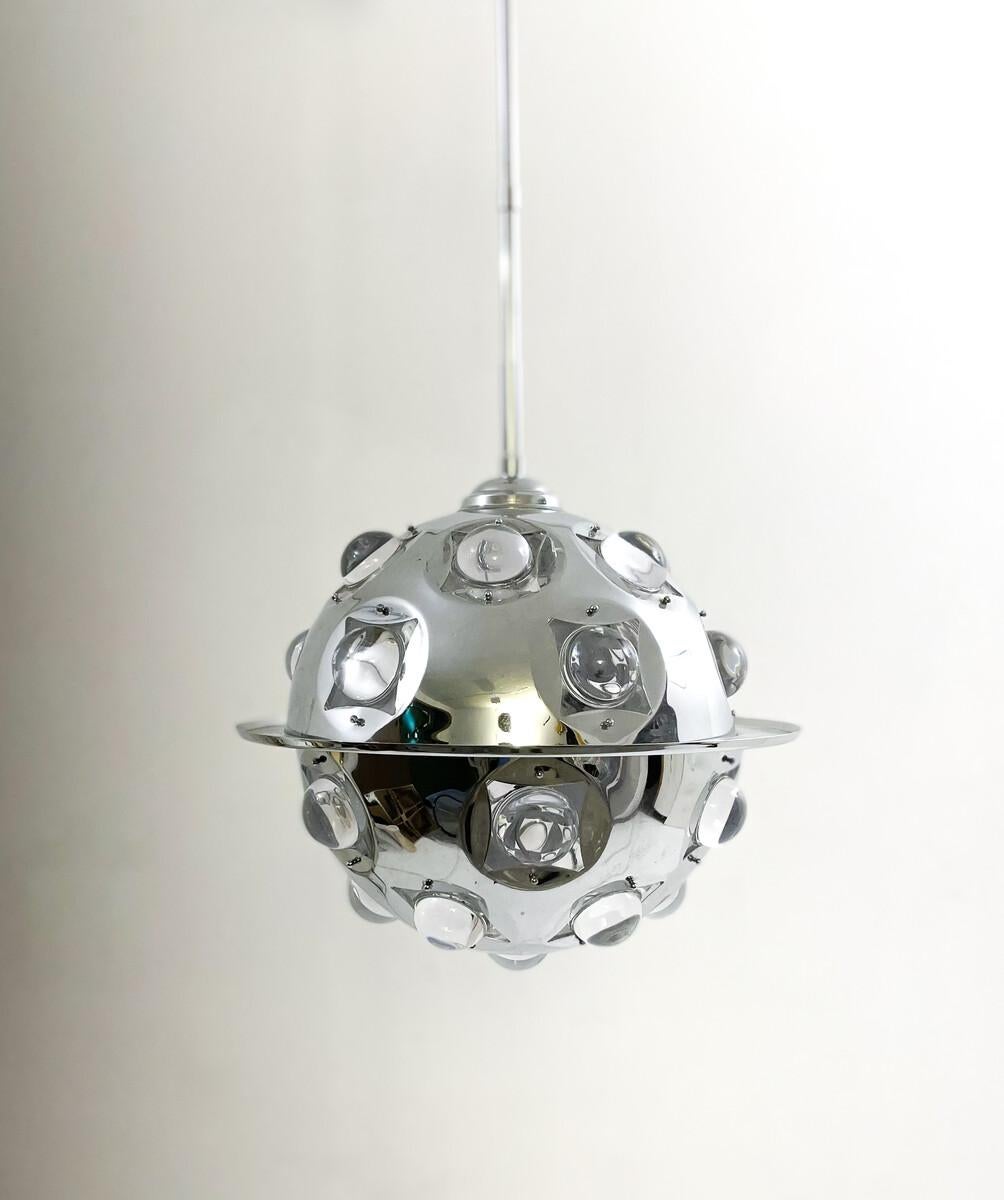 Mid-Century Modern Chrome and Glass Suspension by Oscar Torlasco, Italy, 1970s For Sale 2