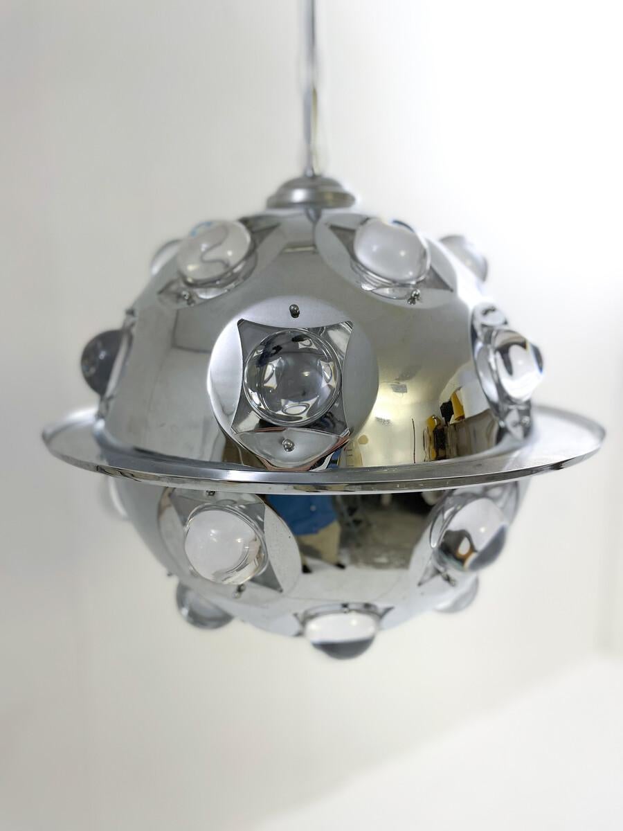 Mid-Century Modern Chrome and Glass Suspension by Oscar Torlasco, Italy, 1970s For Sale 3