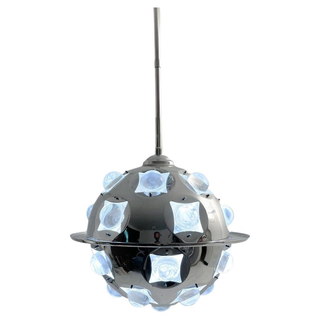 Mid-Century Modern Chrome and Glass Suspension by Oscar Torlasco, Italy, 1970s For Sale