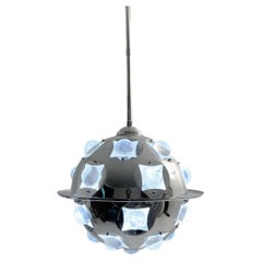 Mid-Century Modern Chrome and Glass Suspension by Oscar Torlasco, Italy, 1970s