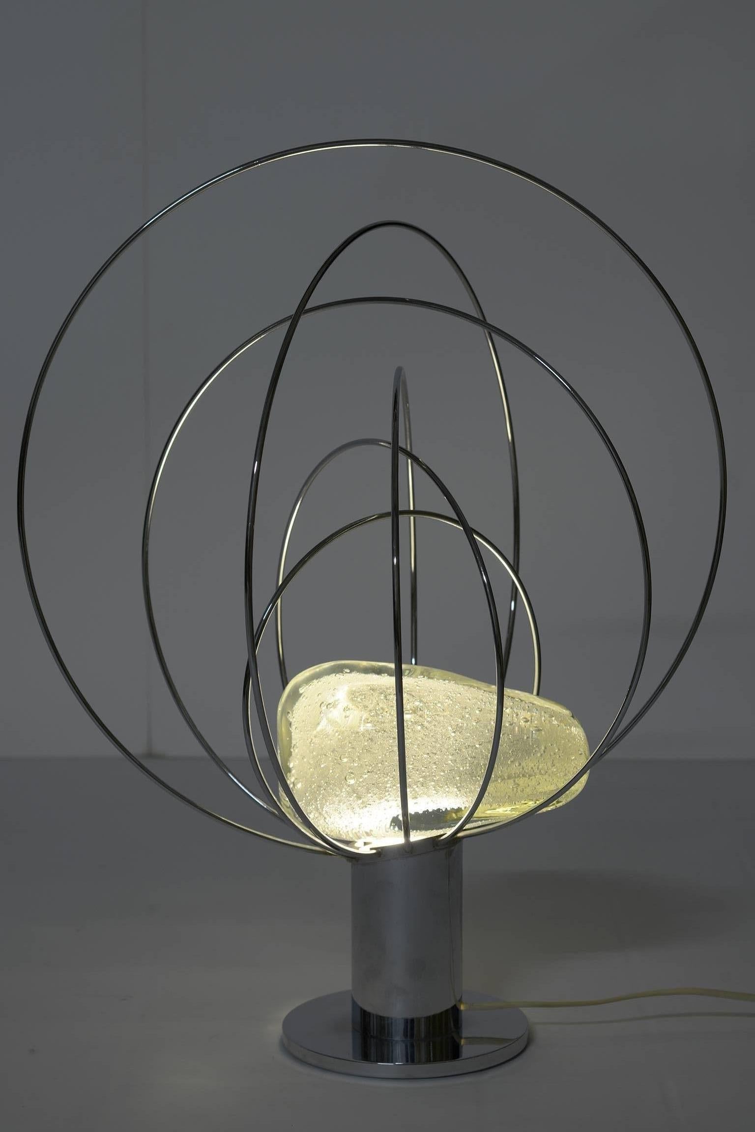 Mid-Century Modern Angelo Brotto for Esperia Midcentury Modern chrome and Murano glass table lamp.