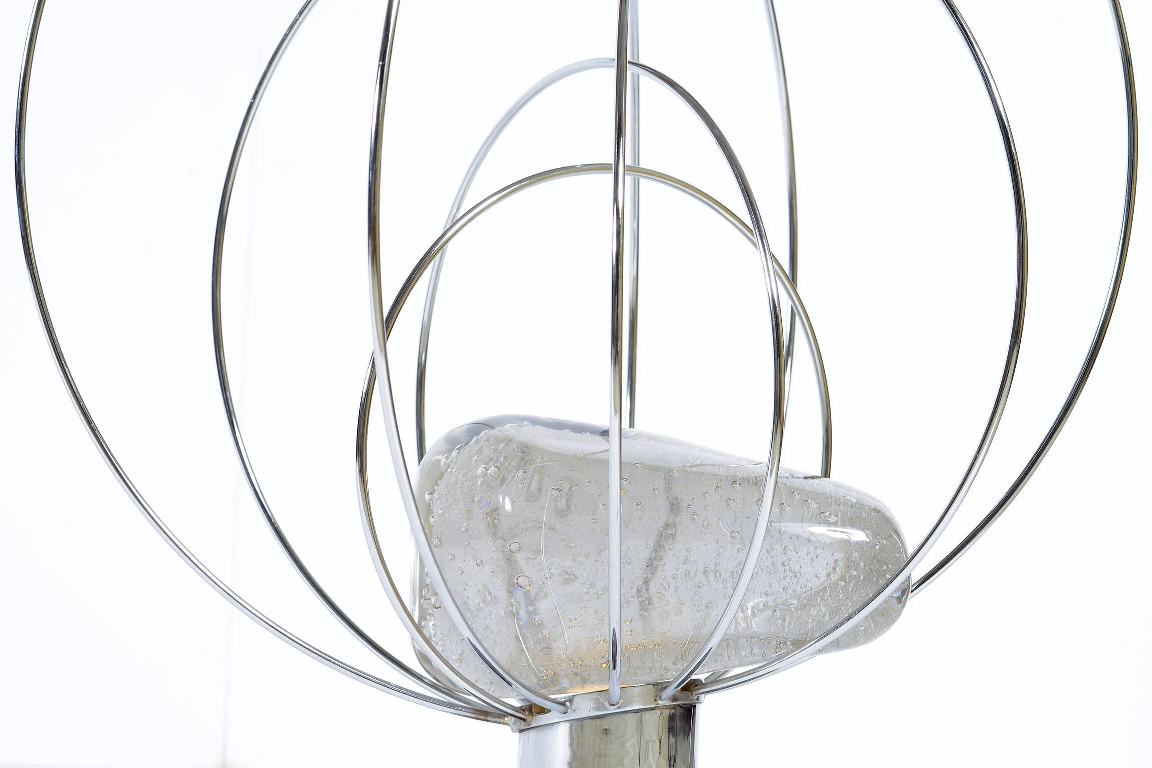 Mid-20th Century Angelo Brotto for Esperia Midcentury Modern chrome and Murano glass table lamp.
