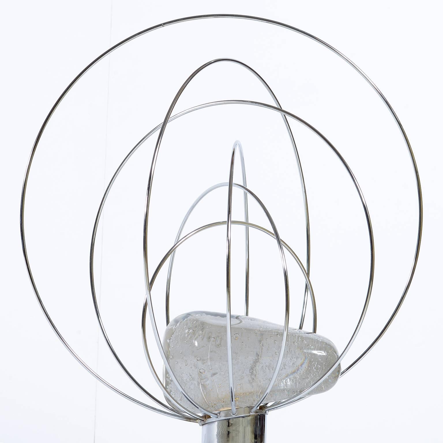 Glass Angelo Brotto for Esperia Midcentury Modern chrome and Murano glass table lamp.