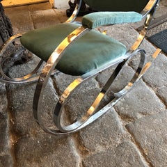Mid-Century Modern Chrome and Green Velvet Rocking Chair, circa 1970