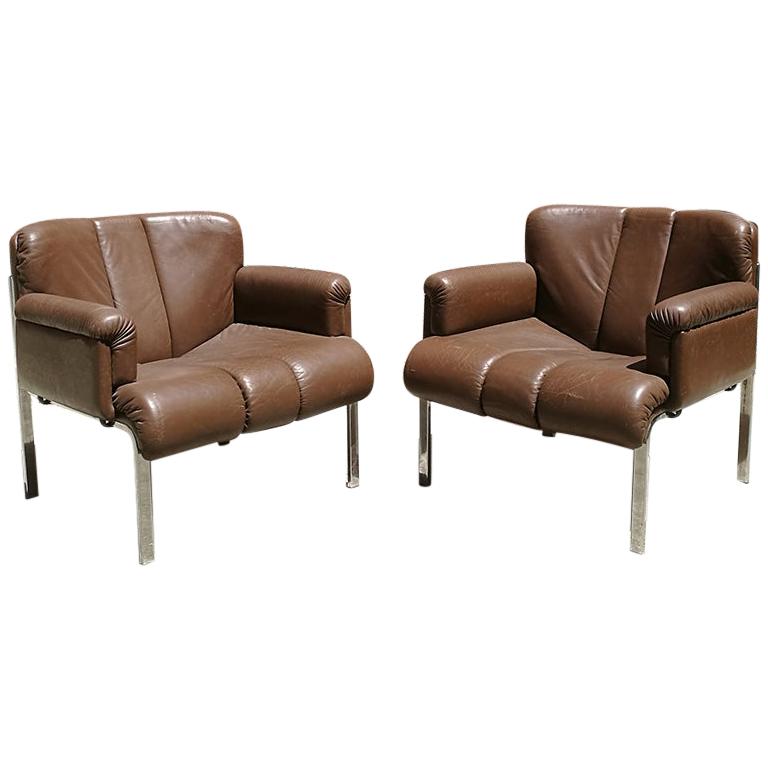 MidCentury Modern Chrome and Leather Armchairs at 1stDibs