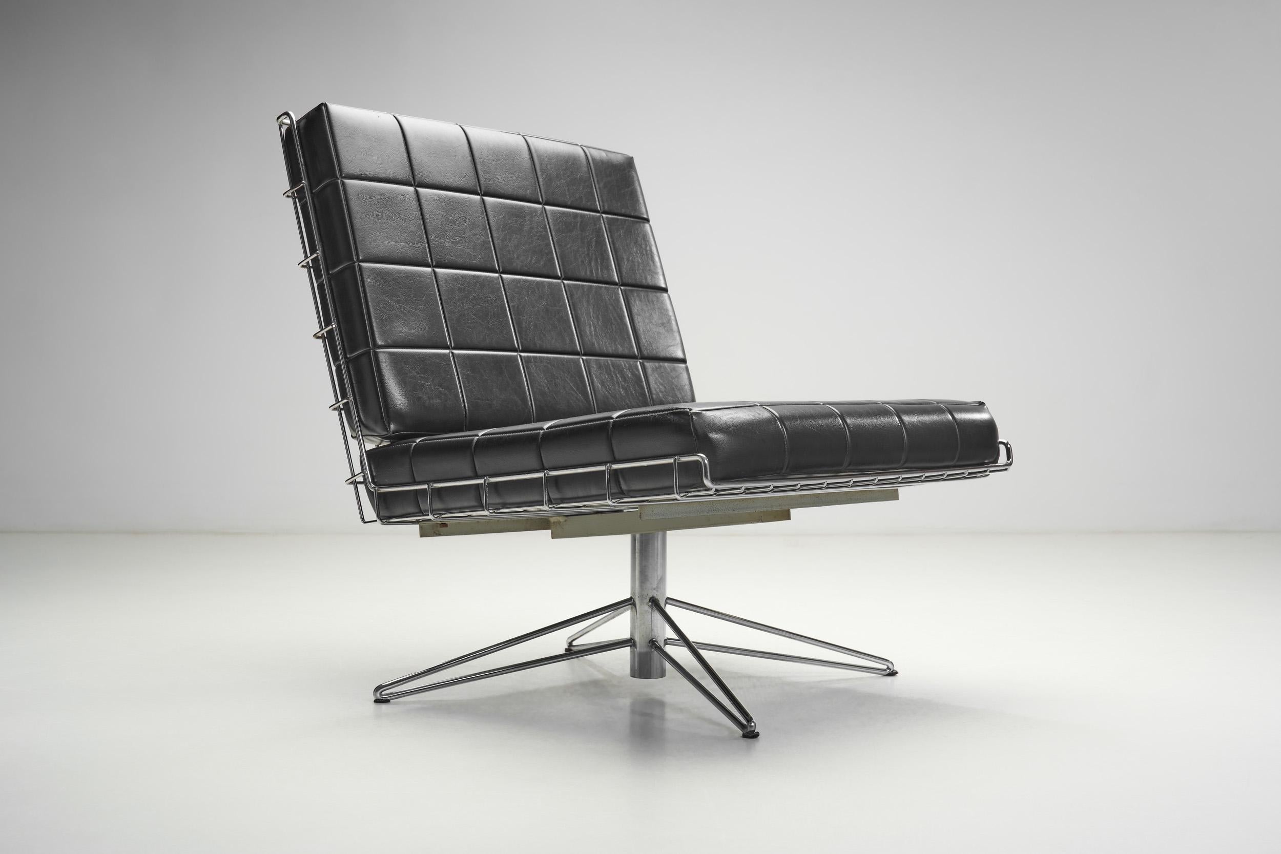 Mid-Century Modern Chrome & Leatherette Lounge Chair with Footstool, Europe 1960 8
