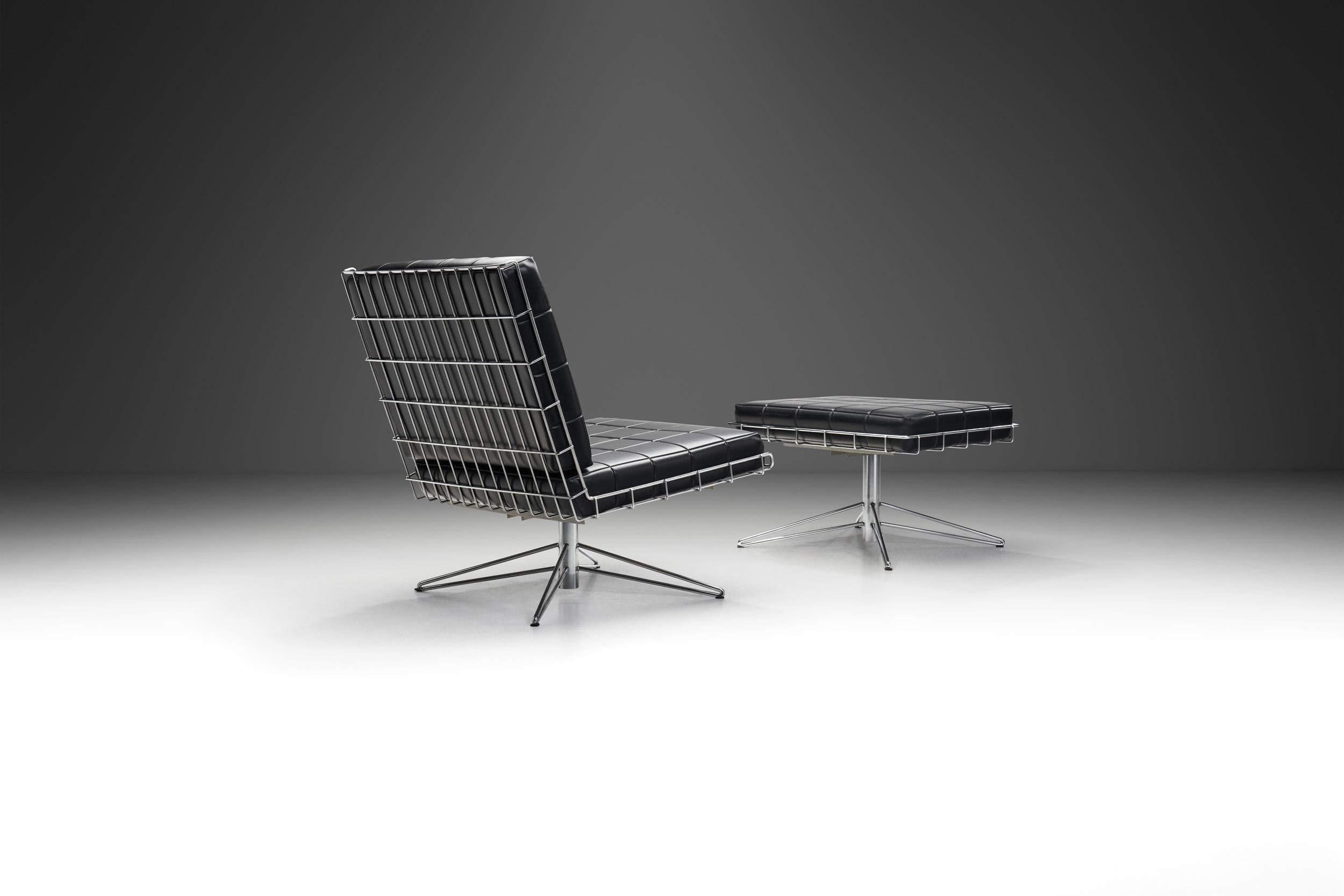 Mid-20th Century Mid-Century Modern Chrome & Leatherette Lounge Chair with Footstool, Europe 1960