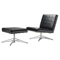 Vintage Mid-Century Modern Chrome and Leather Lounge Chair with Footstool, Europe 1960s