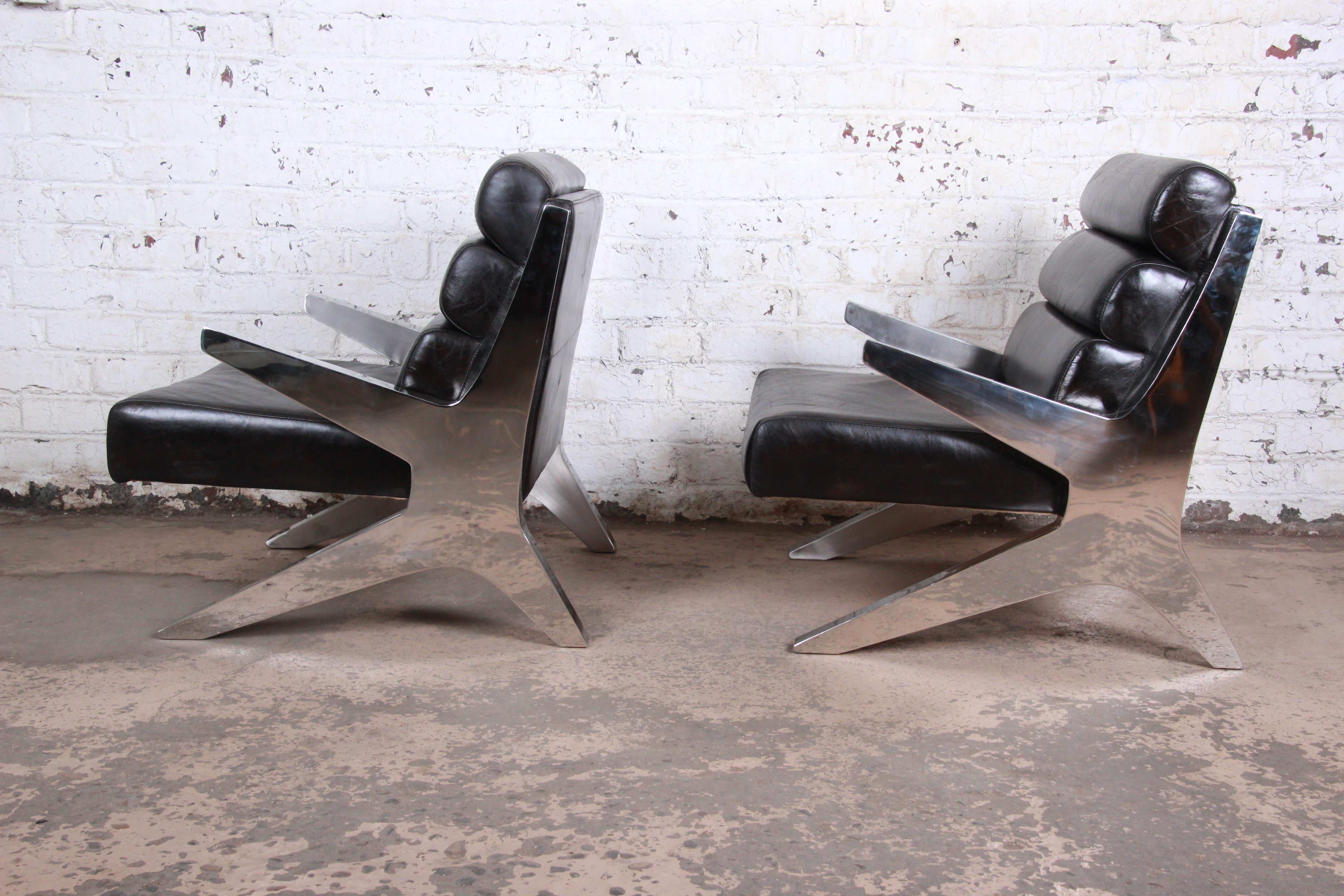 Mid-Century Modern Chrome and Leather Scissor Form Lounge Chairs, Pair 2