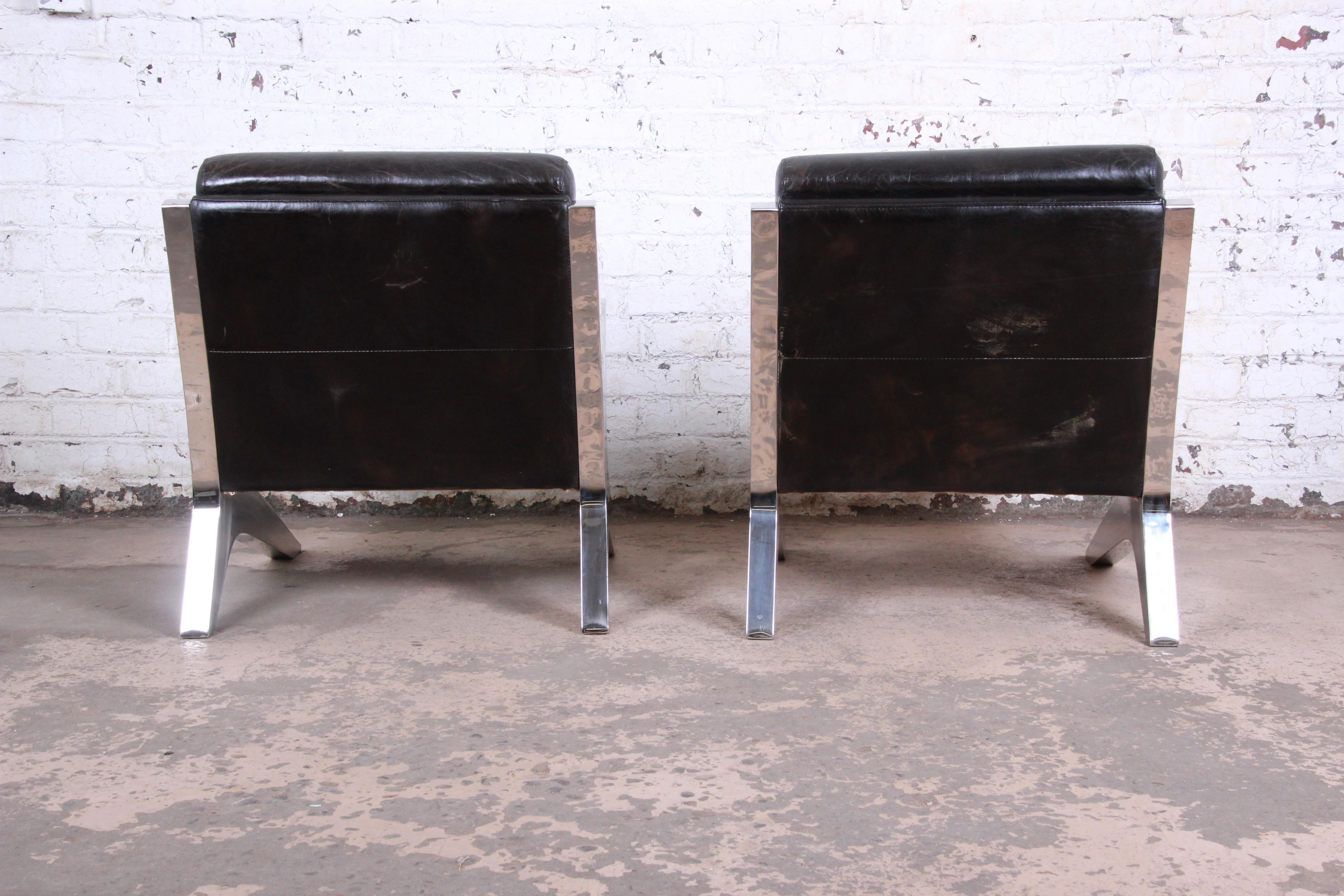 Mid-Century Modern Chrome and Leather Scissor Form Lounge Chairs, Pair 3