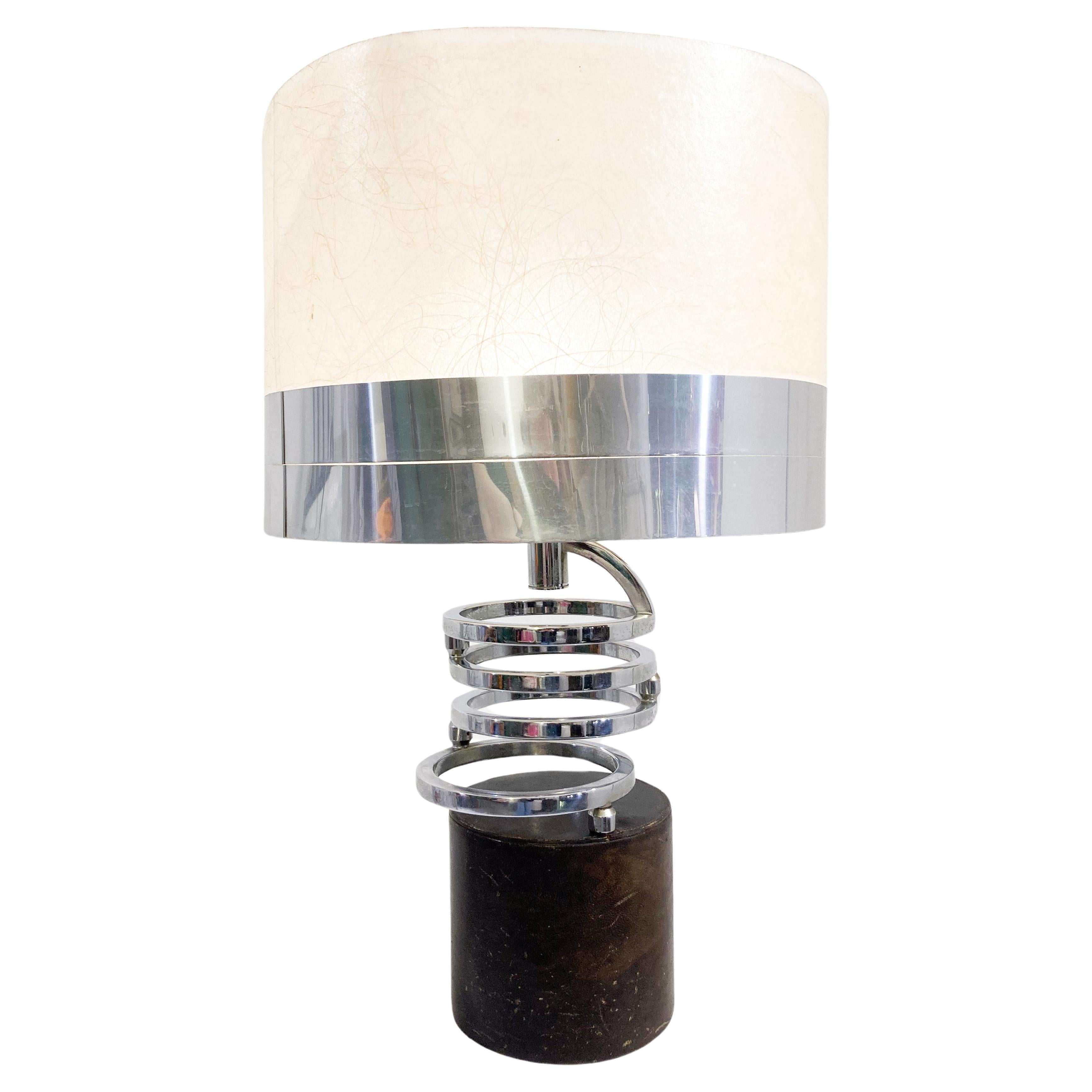 Mid-Century Modern Chrome and Leather Table Lamp For Sale