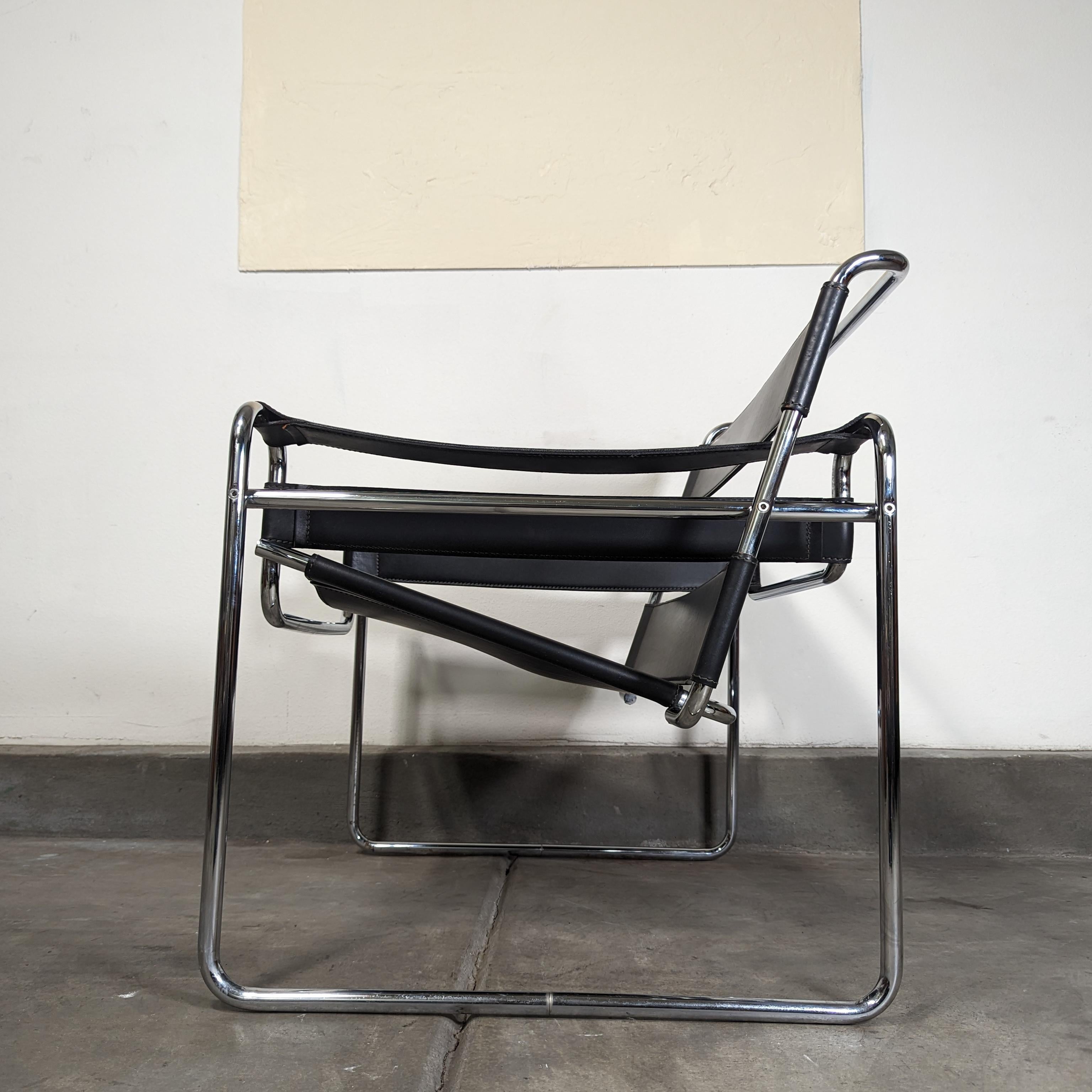 Austrian Mid Century Modern Chrome and Leather B3 'Wassily' Lounge Chair by Marcel Breuer