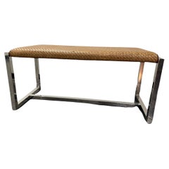 Vintage Mid-Century Modern Chrome and Leather Woven Bench