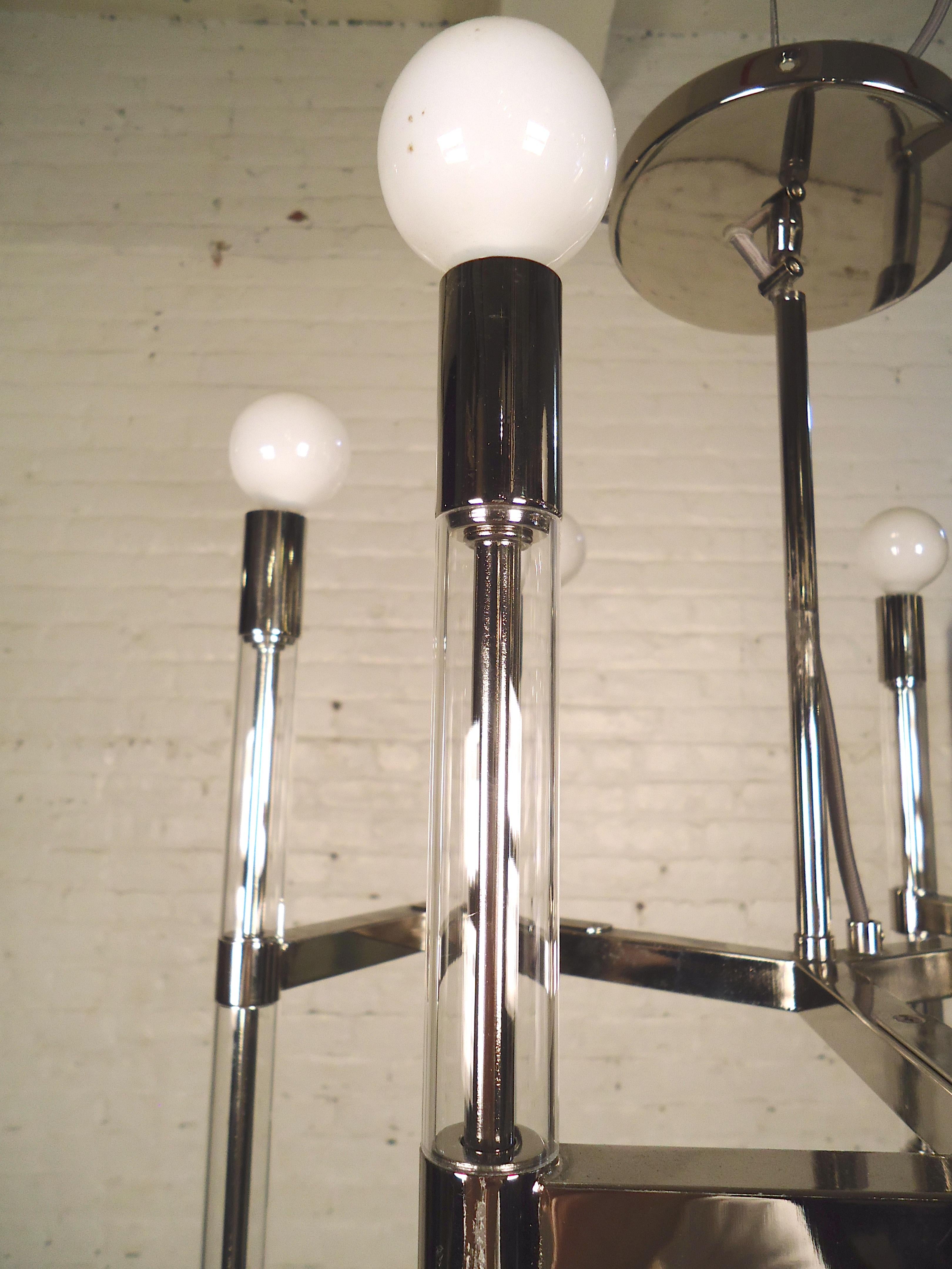 Mid-Century Modern Chrome and Lucite Chandelier In Good Condition In Brooklyn, NY