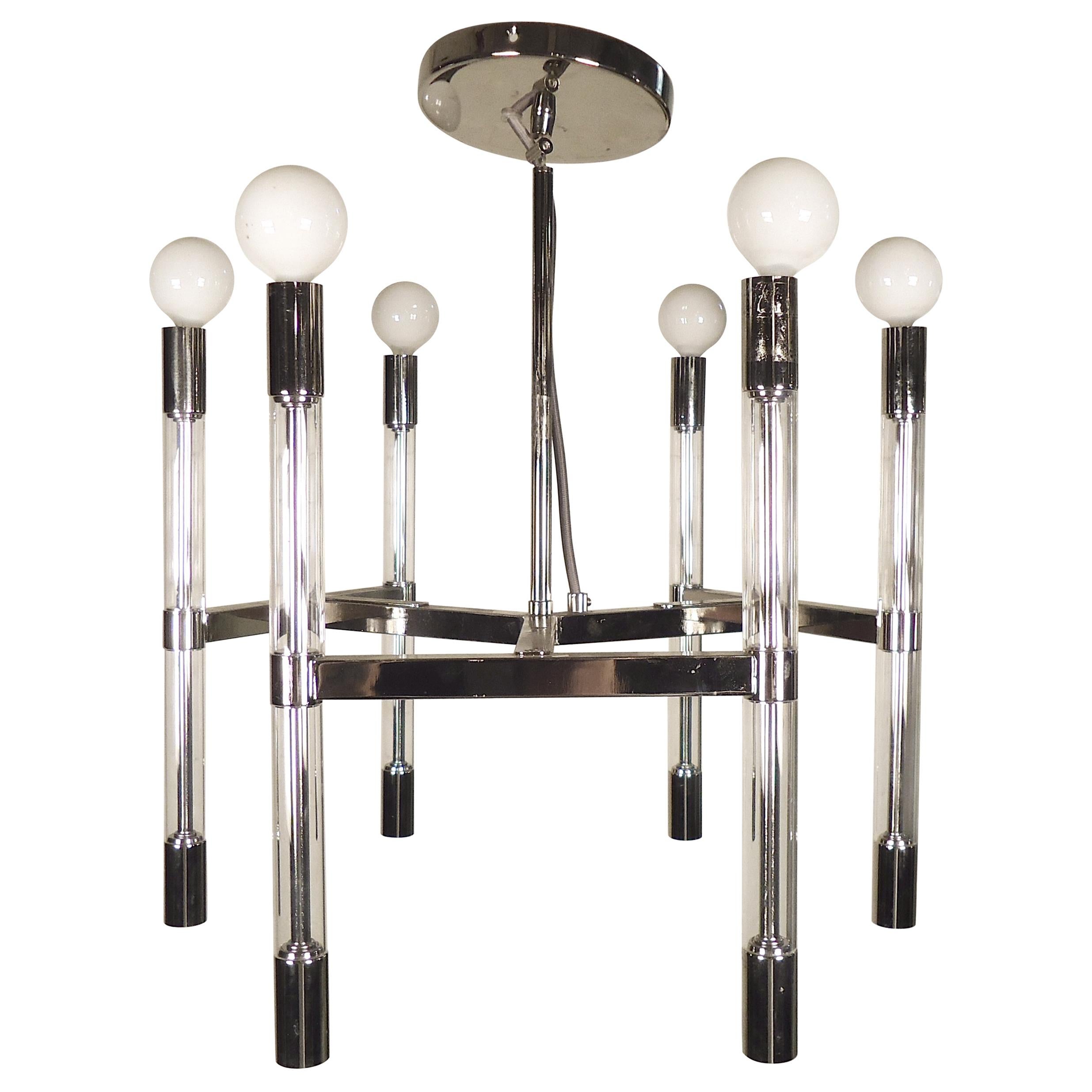 Mid-Century Modern Chrome and Lucite Chandelier
