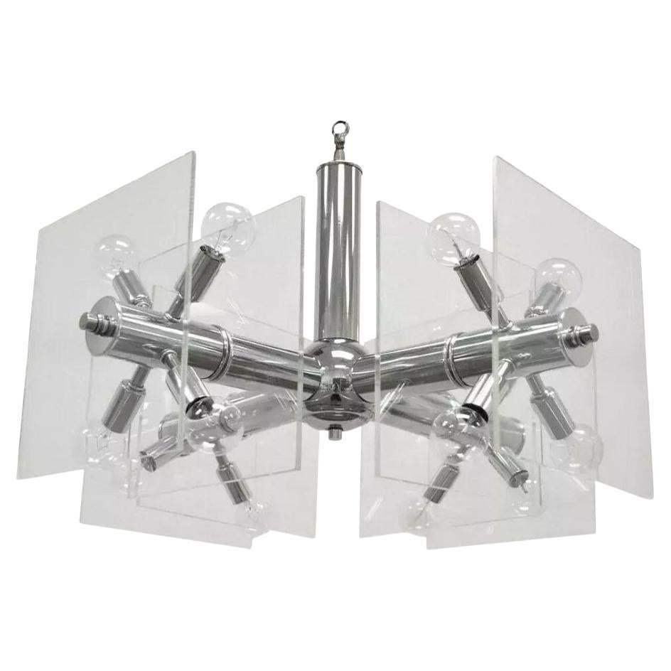 Mid Century Modern Chrome and Lucite Sputnik Orb Chandelier Light Fixture