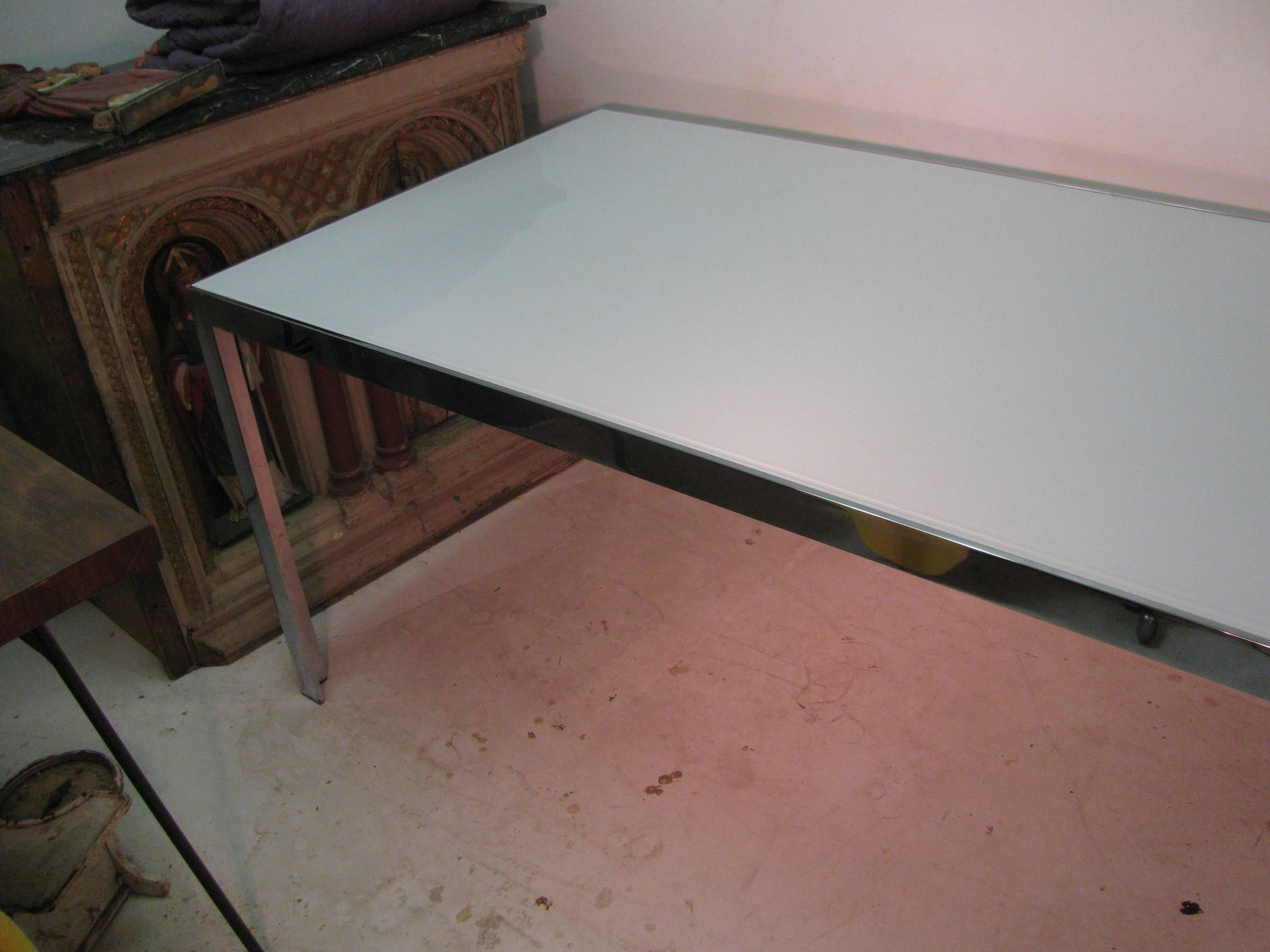 Mid-Century Modern Chrome and Milk Glass Conference Dining Table 4