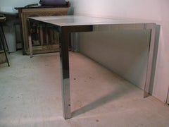 Mid-Century Modern Chrome and Milk Glass Conference Dining Table