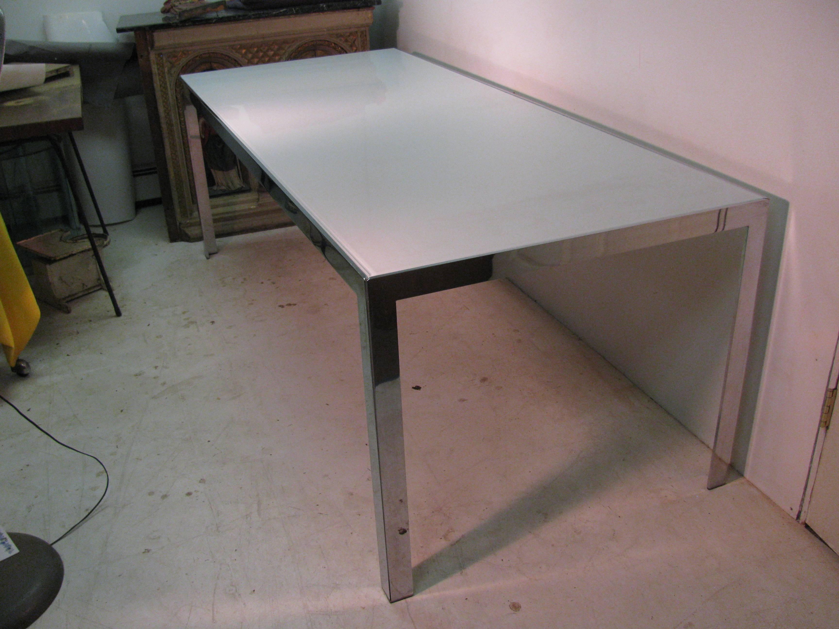 American Mid-Century Modern Chrome and Milk Glass Conference Dining Table