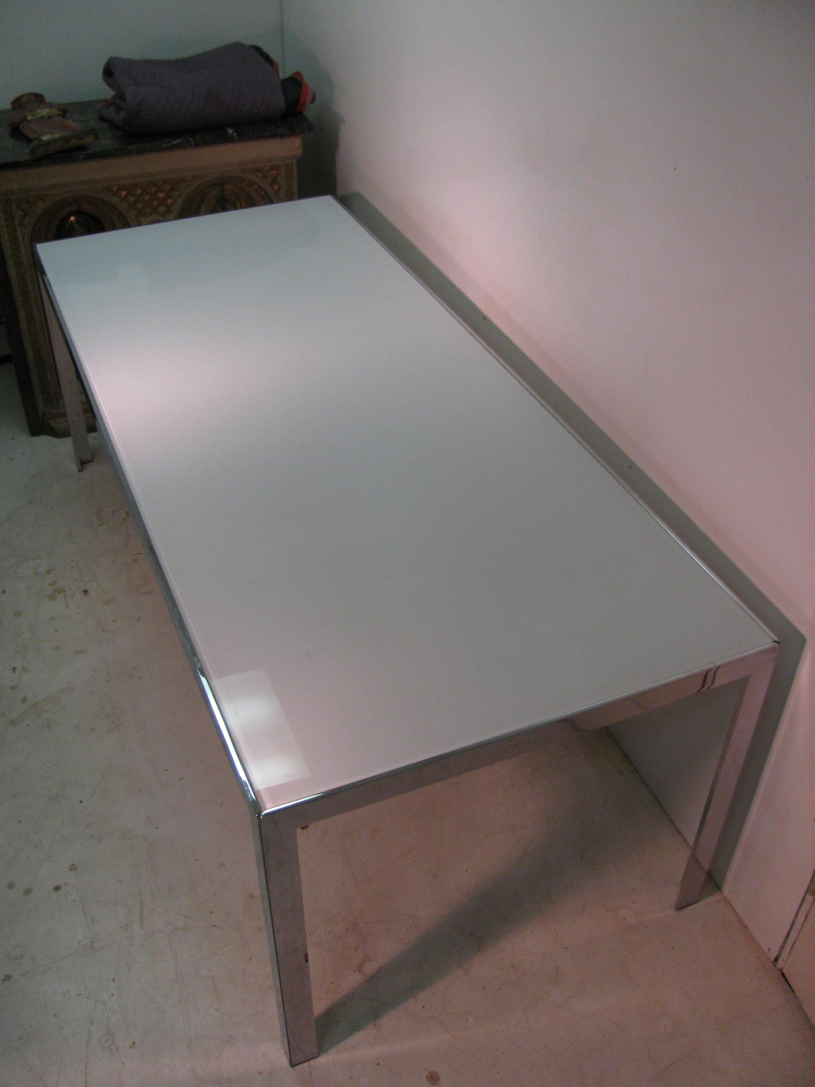 Mid-Century Modern Chrome and Milk Glass Conference Dining Table 1