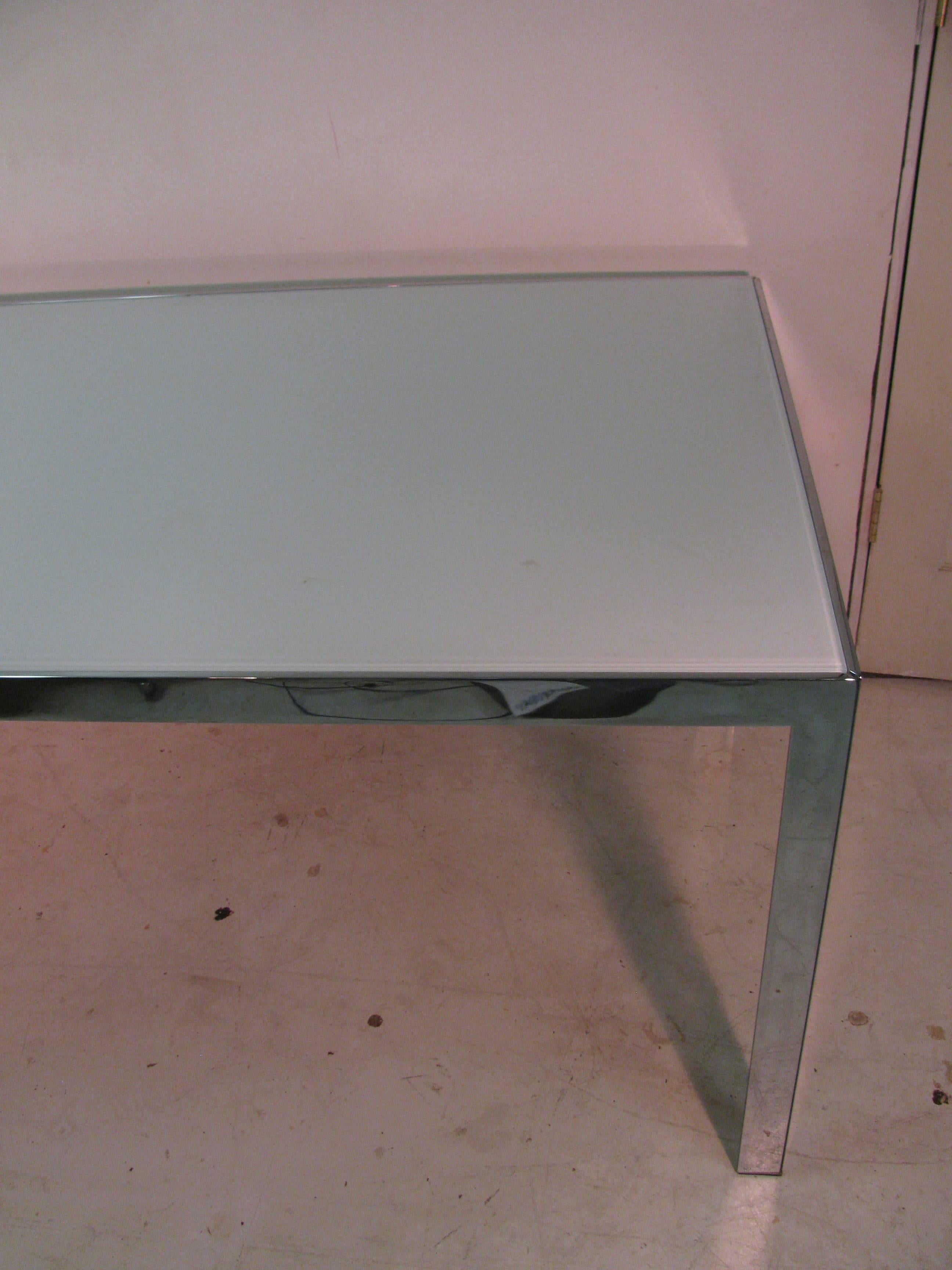 Mid-Century Modern Chrome and Milk Glass Conference Dining Table 3