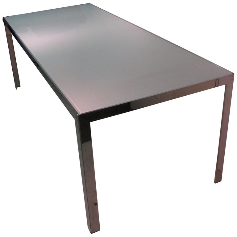 Mid Century Modern Chrome And Milk Glass Conference Dining Table For Mid Century Modern Chrome And Milk Glass Conference Dining Table For