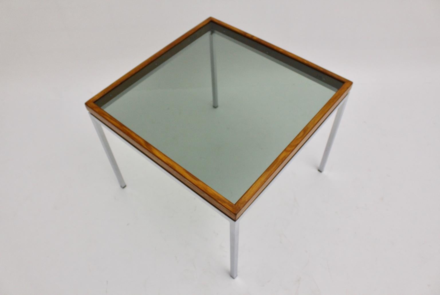 Mid-Century Modern Vintage Chrome and Oak Square Coffee Table, Austria, 1970s For Sale 3