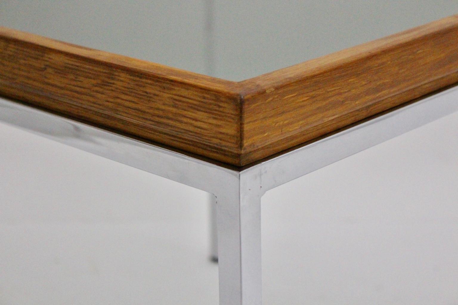 Mid-Century Modern Vintage Chrom und Eiche Quadratischer Couchtisch, Österreich, 1970er Jahre im Angebot 2