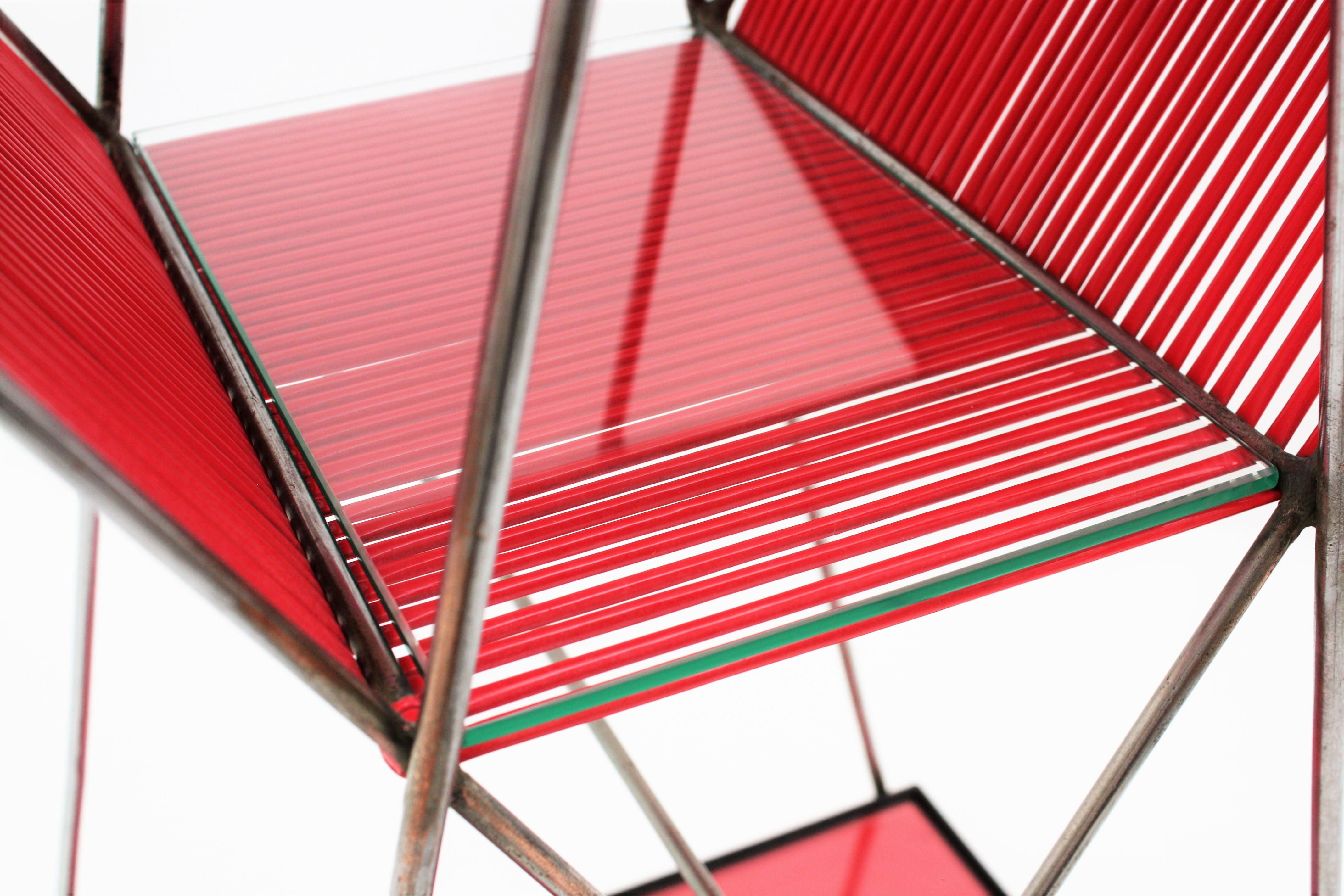 Mid-Century Modern Chrome and Red Scoubidou Side Table, France, 1950s 4