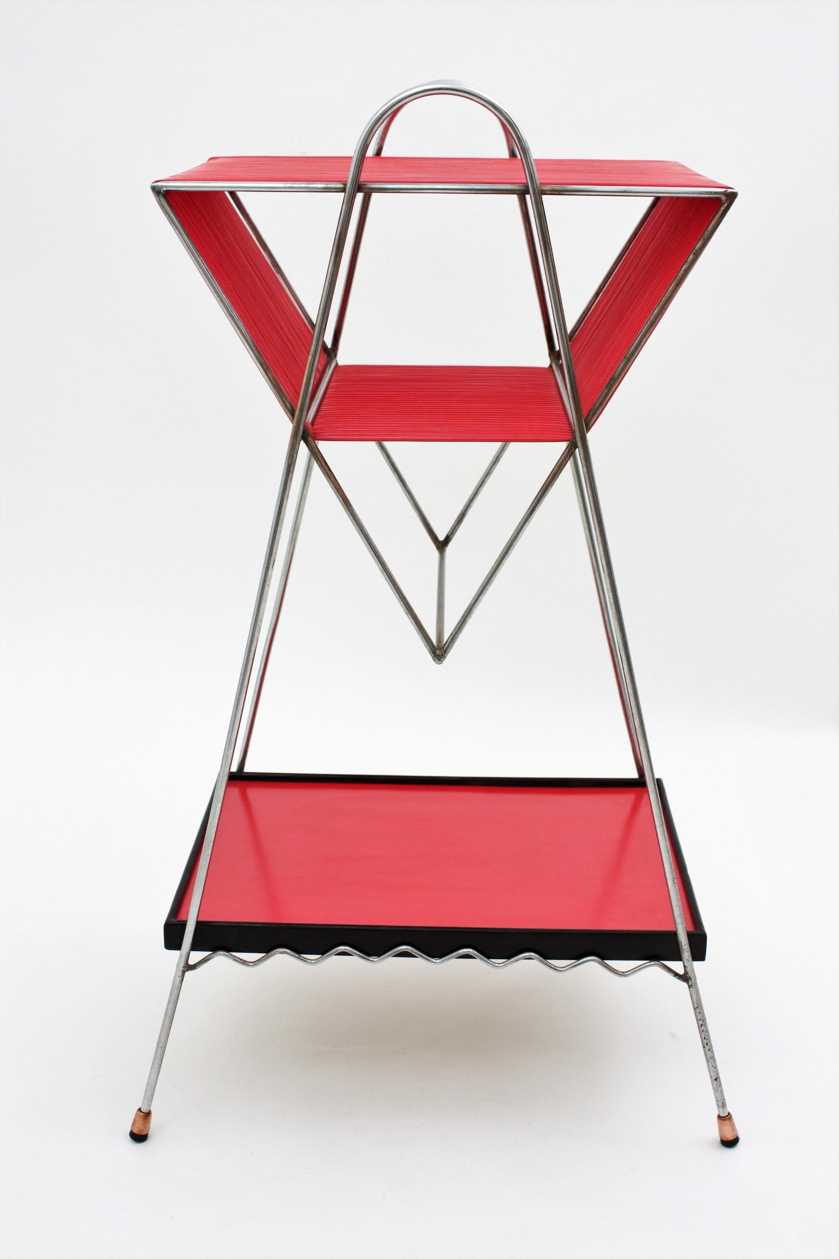 Mid-Century Modern Chrome and Red Scoubidou Side Table, France, 1950s 12